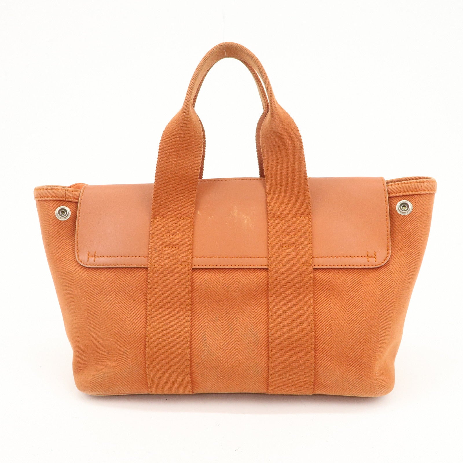 HERMES Valparaiso PM Toile Ash Leather Tote Bag Orange