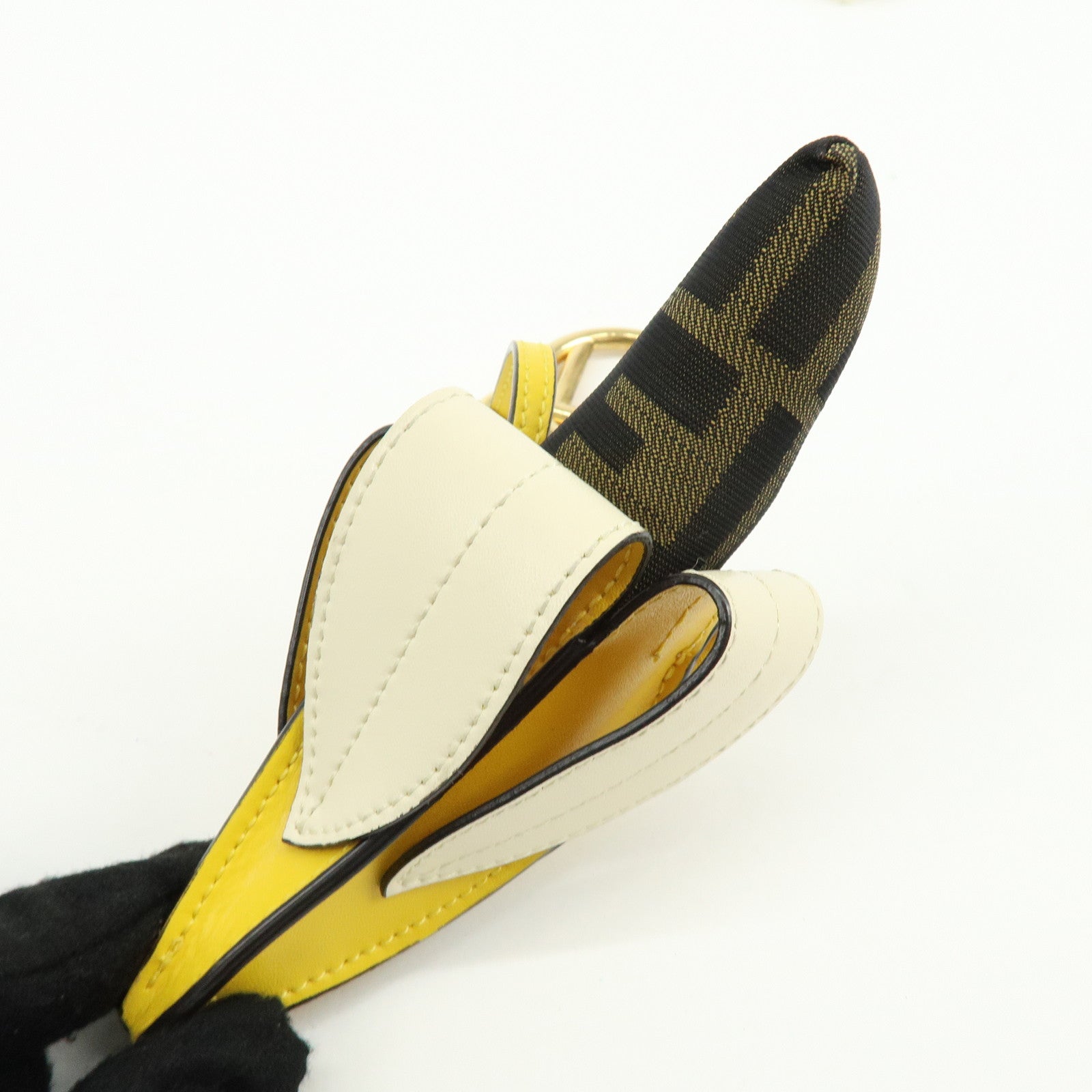 FENDI Zucca Canvas Leather Bag Charm Key Chain Yellow Brown 7AR671