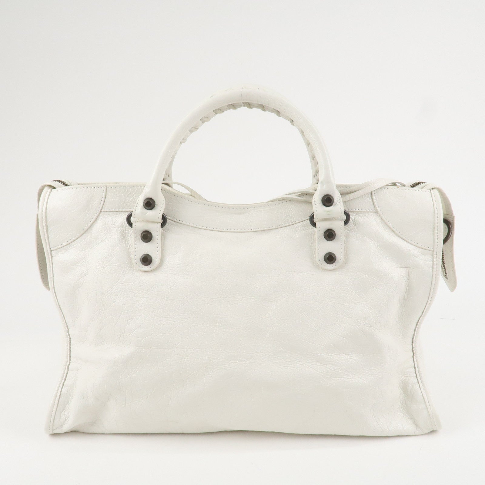 BALENCIAGA The City Leather 2Way Hand Bag White 115748 Used