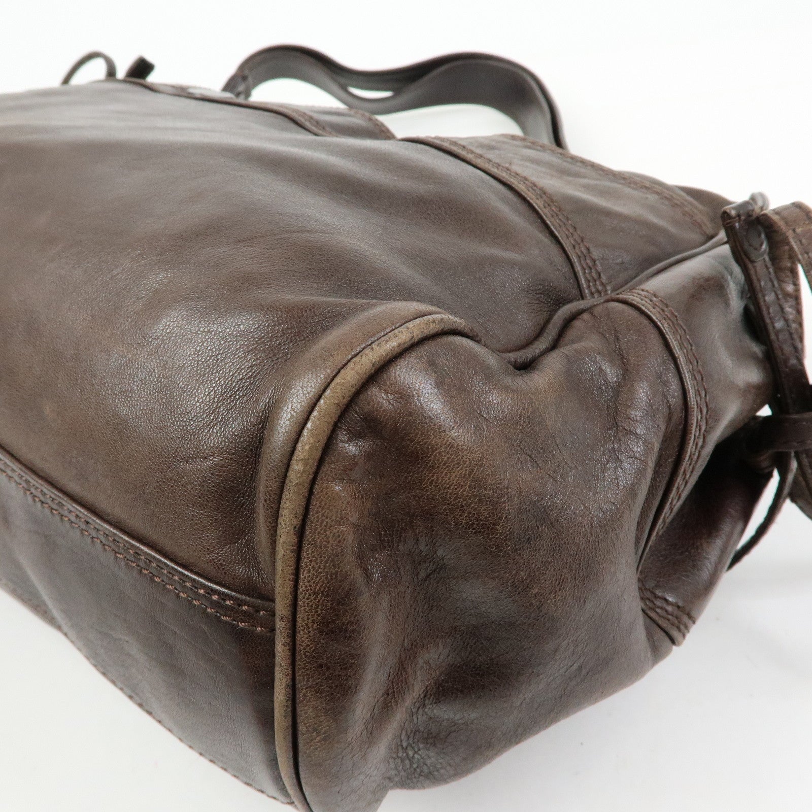 CELINE Side Ribbon Leather Shoulder Bag Hand Bag Brown