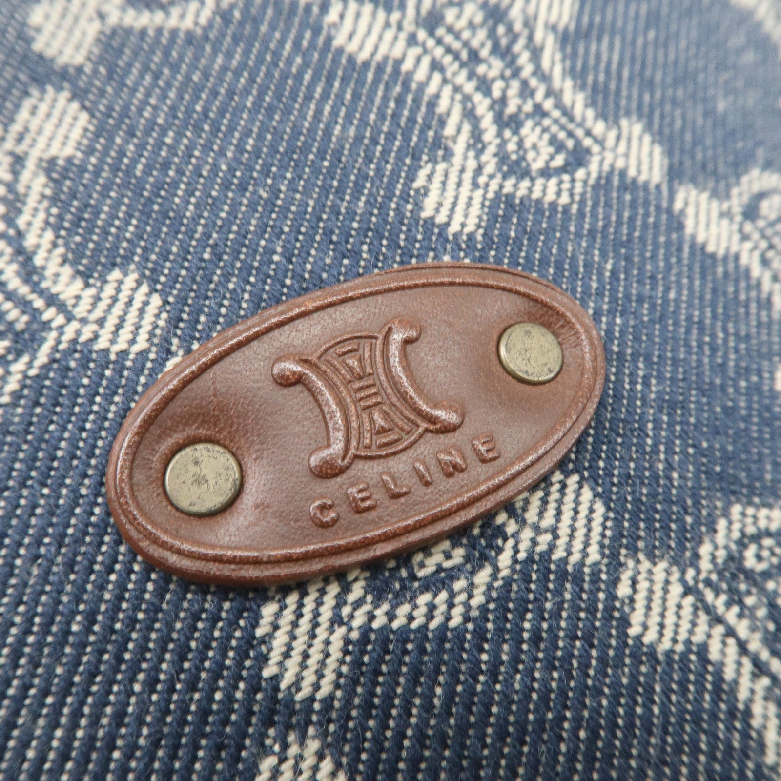 CELINE Macadam Canvas Leather Shoulder Bag Hand Bag Navy Brown