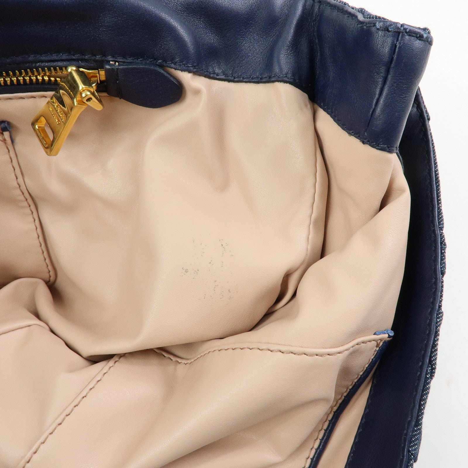 PRADA Triangle Logo Denim Clutch Bag Pouch Blue Brown