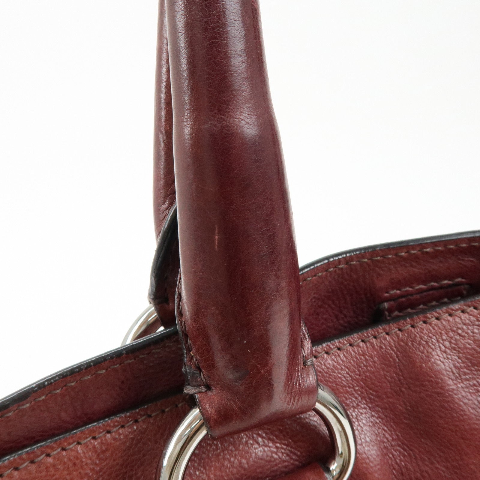 PRADA Triangle Logo Gradation Leather Tote Bag Hand Bag Bordeaux