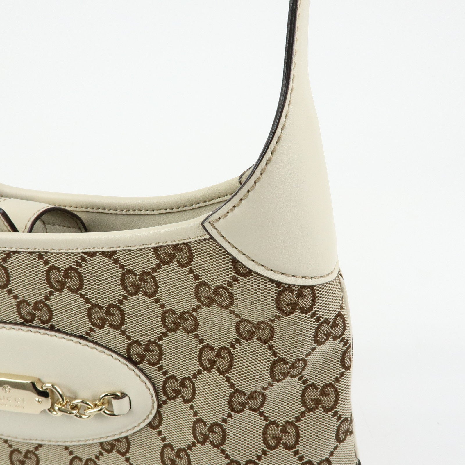 GUCCI GG Monogram Canvas Leather Shoulder Bag Beige White 145778