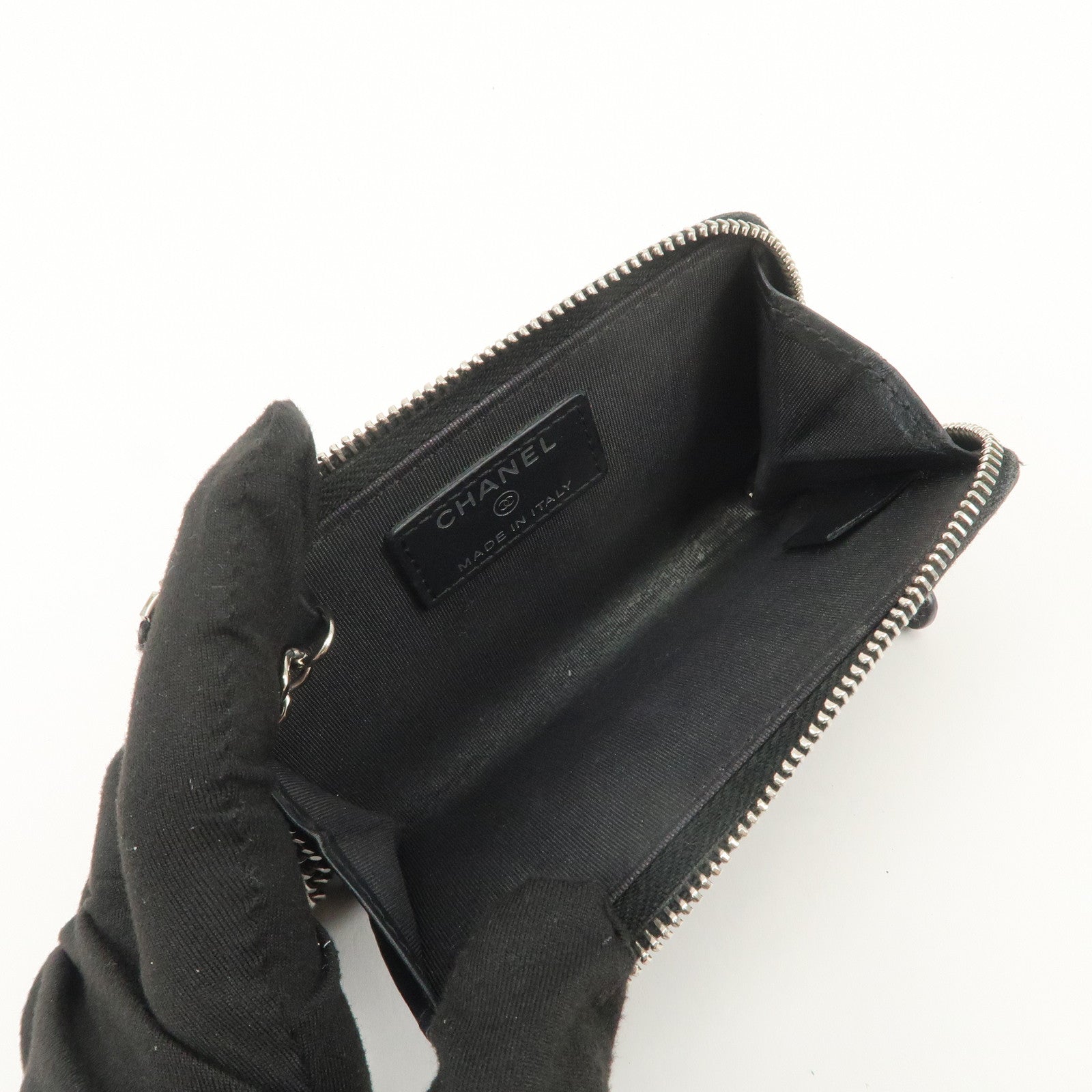 CHANEL Camellia Lamb Skin Coin Case Coin Purse Black