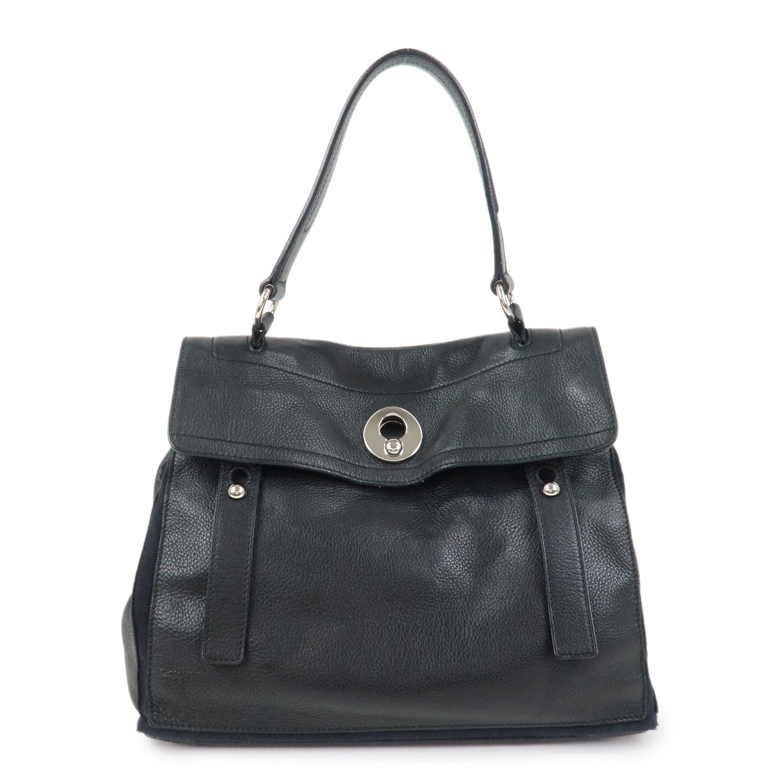 SAINT LAURENT PARIS Leather Canvas Muse Two Hand Shoulder Bag Black