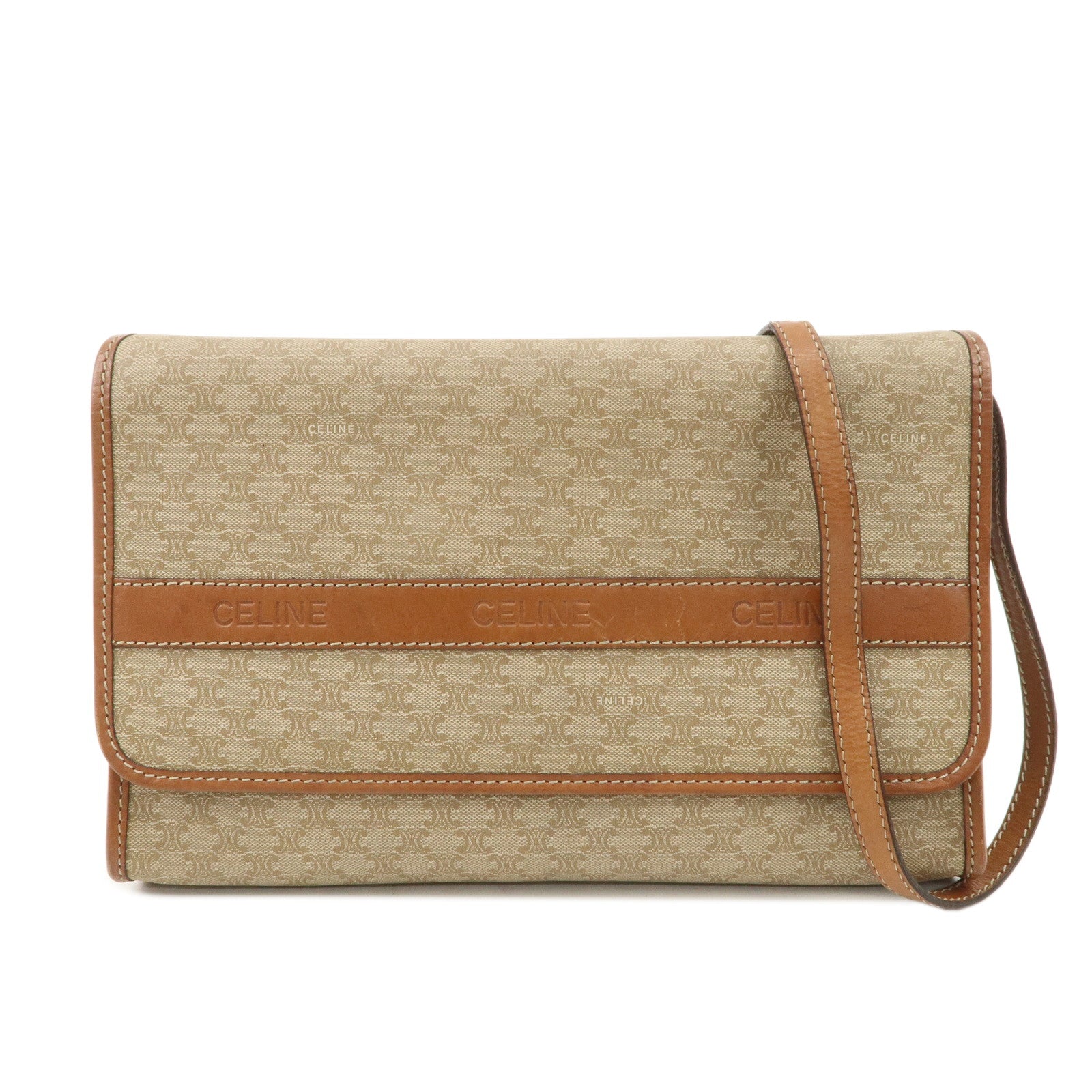 CELINE Macadam PVC Leather 2Way Bag Shoulder Bag Beige