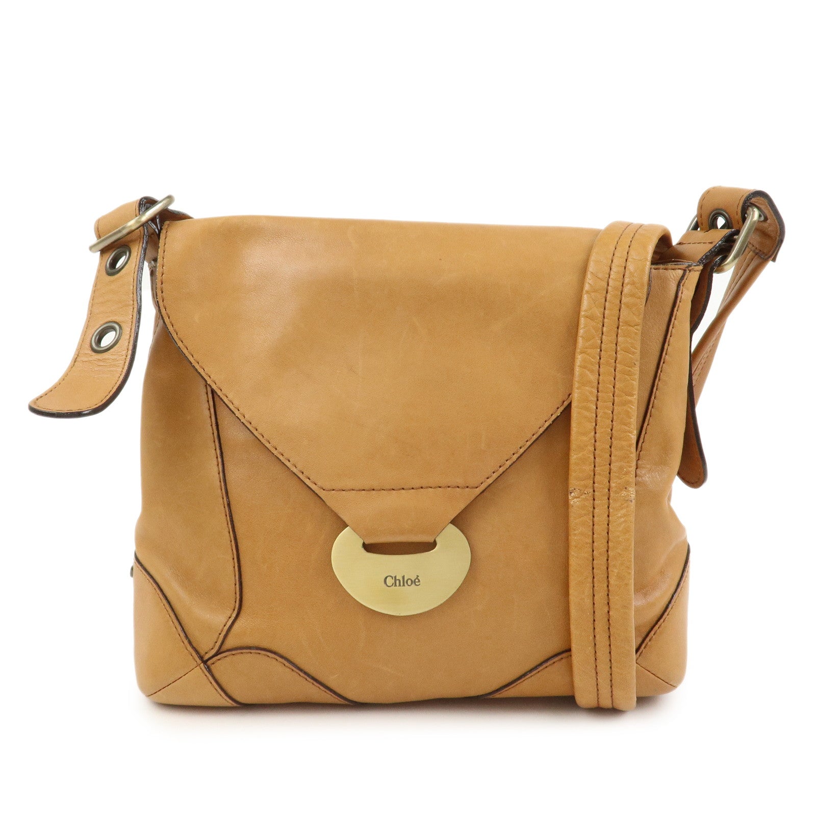 Chloe Logo Leather Shoulder Bag Hand Bag Crossbody Bag Brown