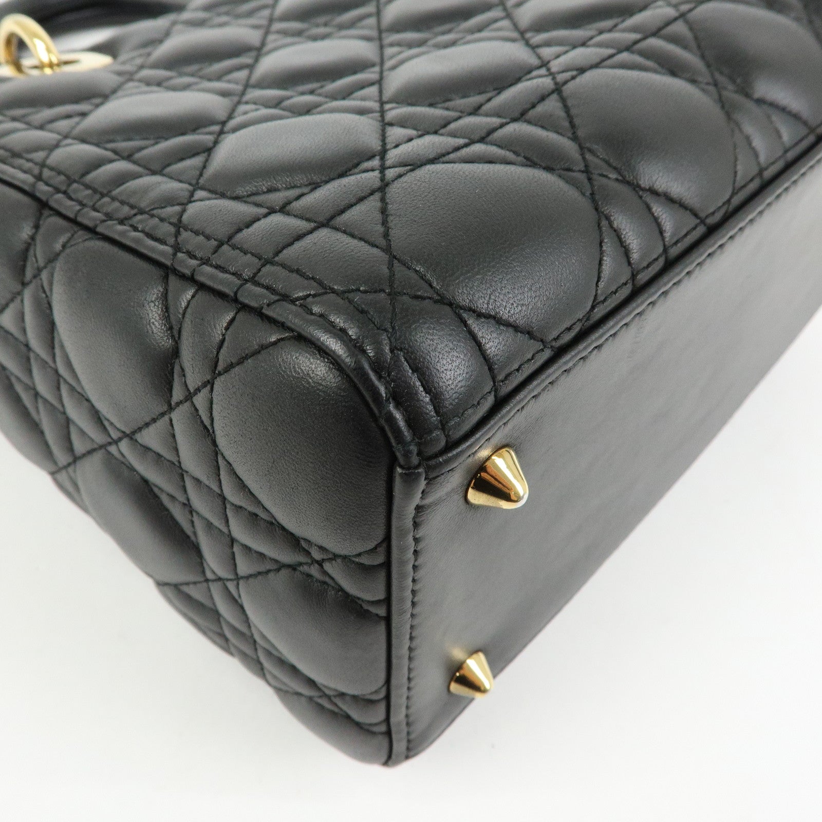 Christian Dior Lady Dior Canage Leather 2Way Bag Hand Bag Black