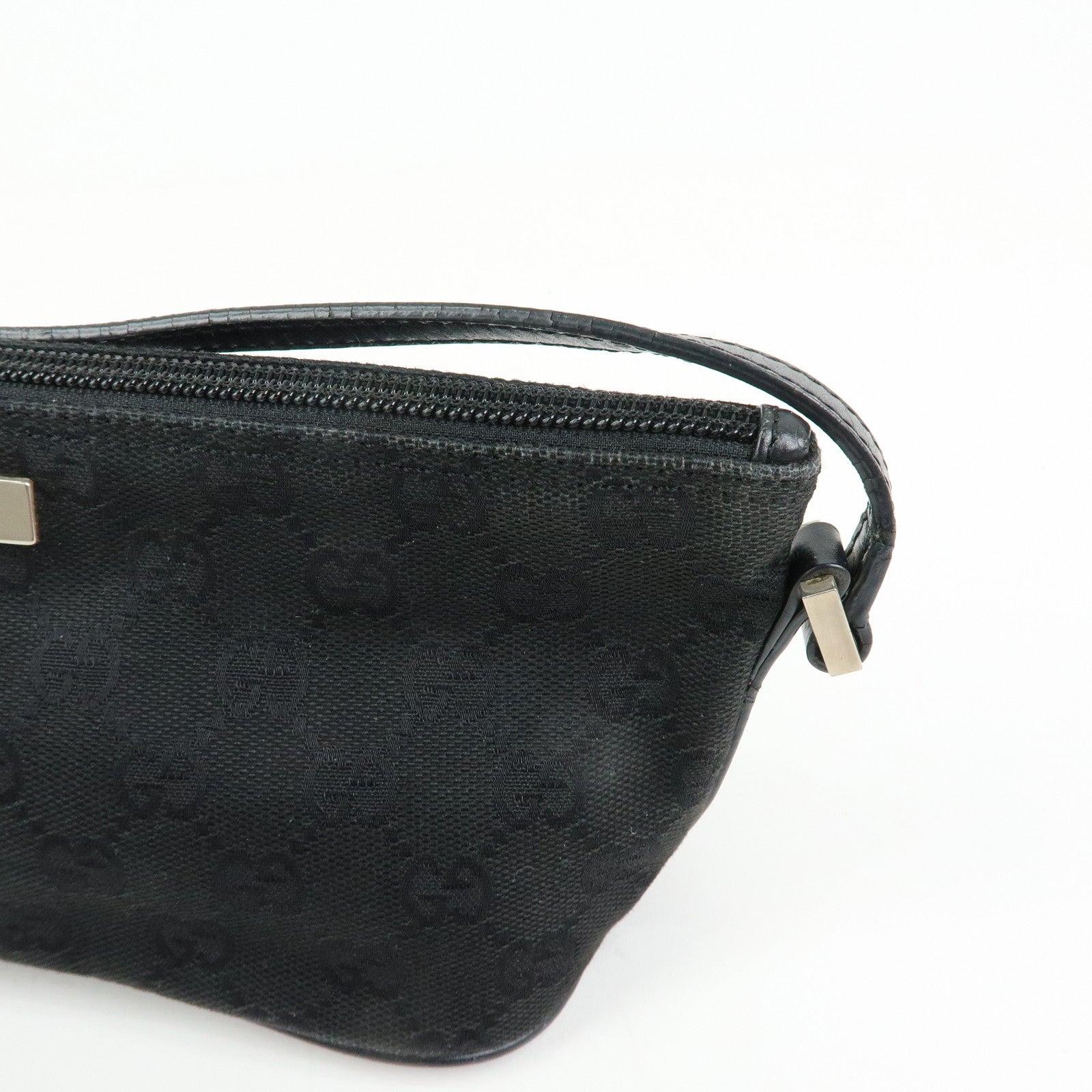 GUCCI Boat Bag GG Canvas Leather Hand Bag Pouch Black 0391103