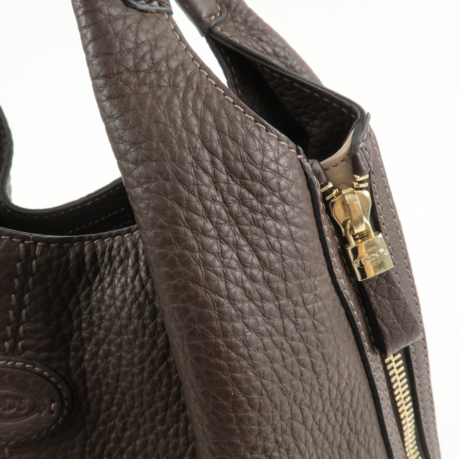TOD'S Logo Leather Shoulder Bag Hand Bag Brown