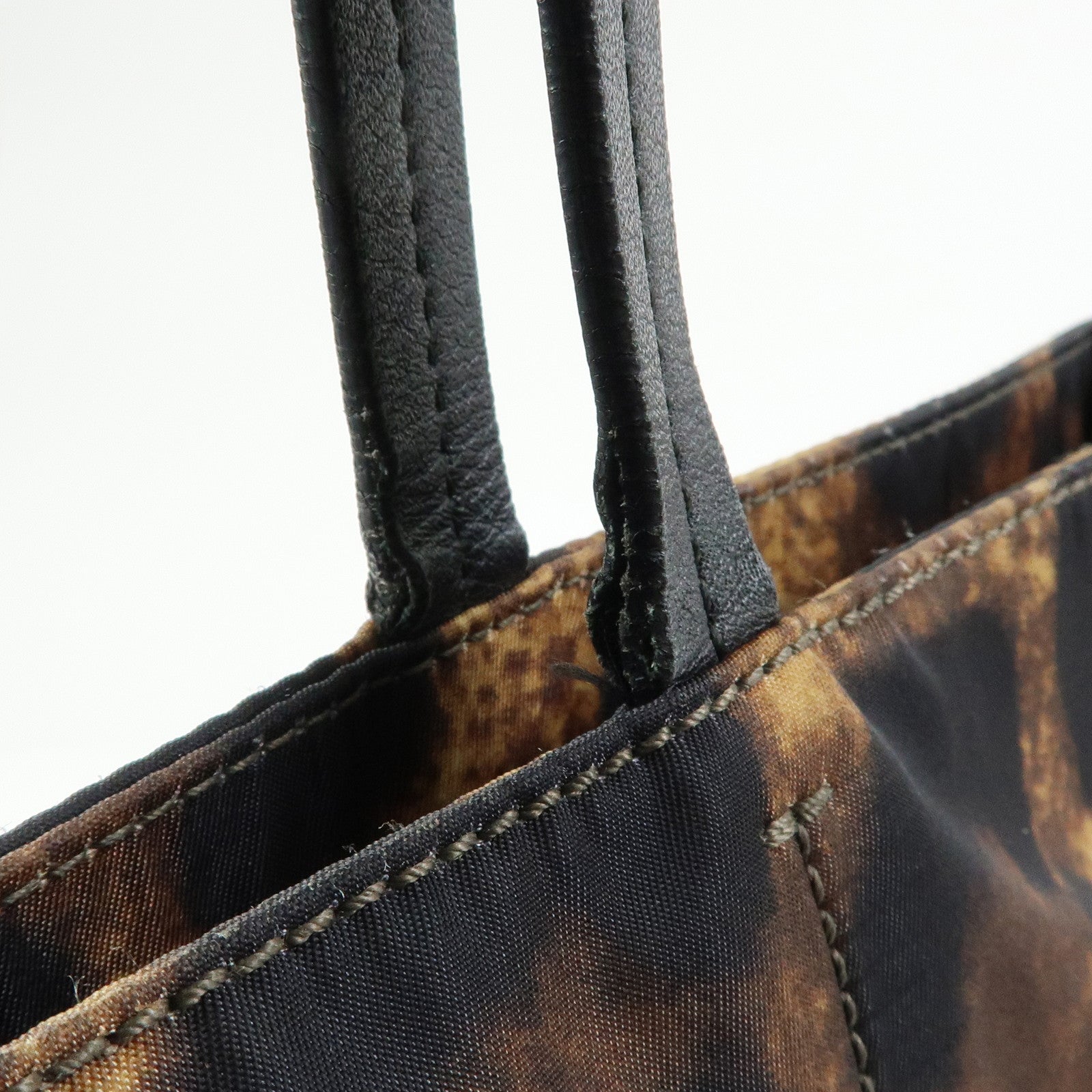 Ferragamo Gancini Nylon Leather Leopard Tote Bag Shoulder Bag Brown