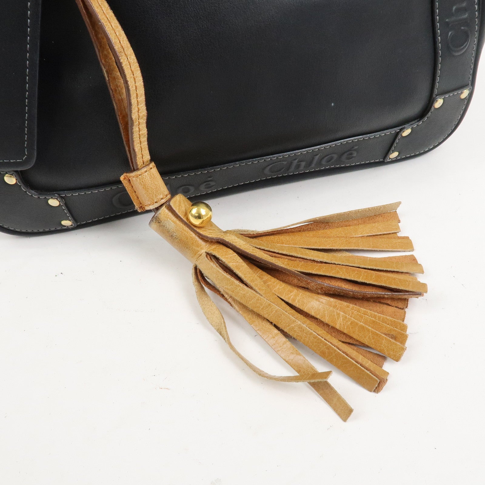 Chloe Eden Leather Tassel Shoulder Bag Hand Bag Black