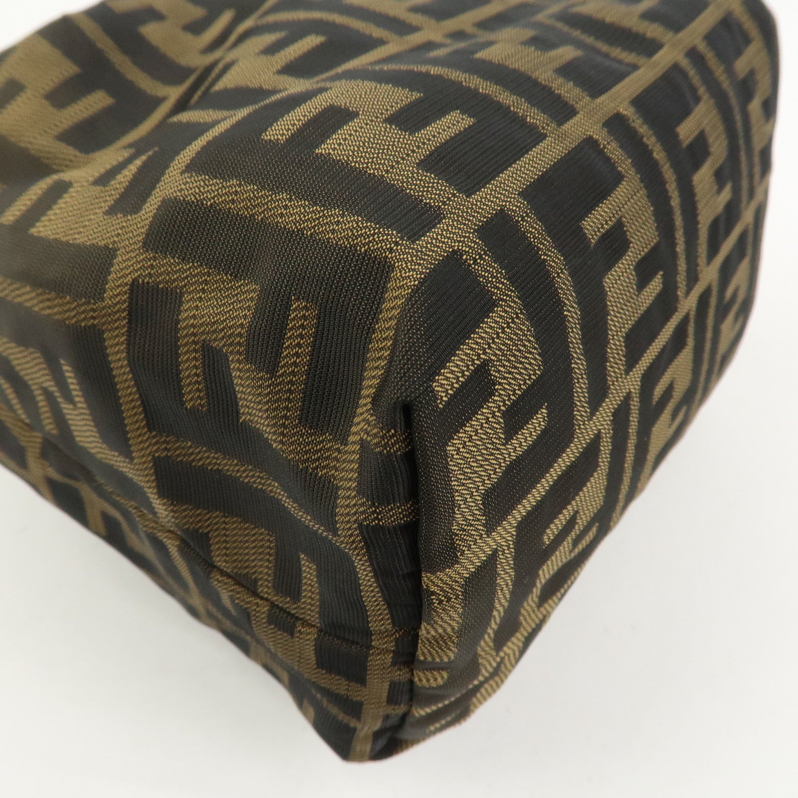 FENDI Zucca Canvas Leather Hand Bag Pouch Bag Brown Black 226540
