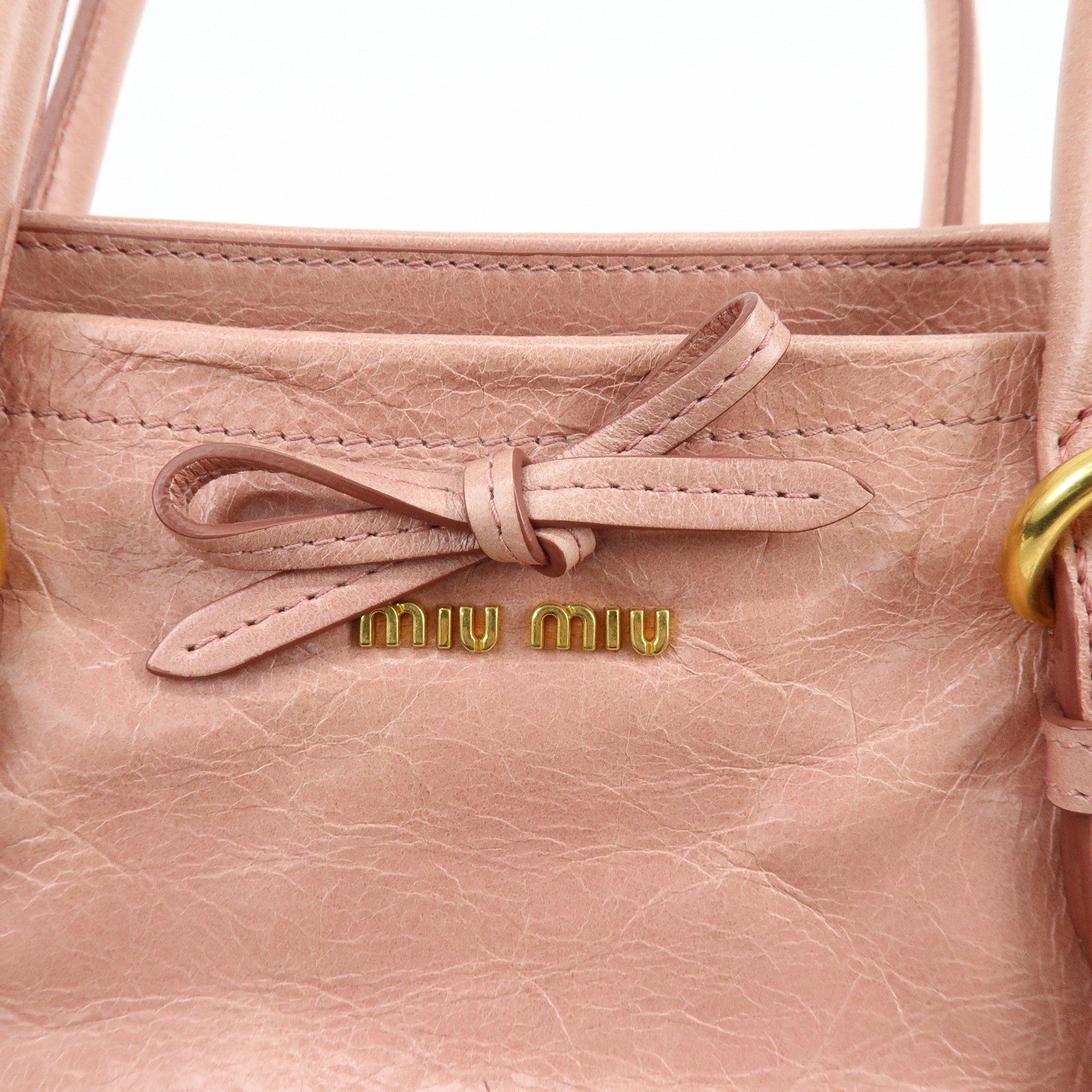 MIU MIU Leather Ribbon 2Way Bag Hand Bag Shoulder Bag Pink