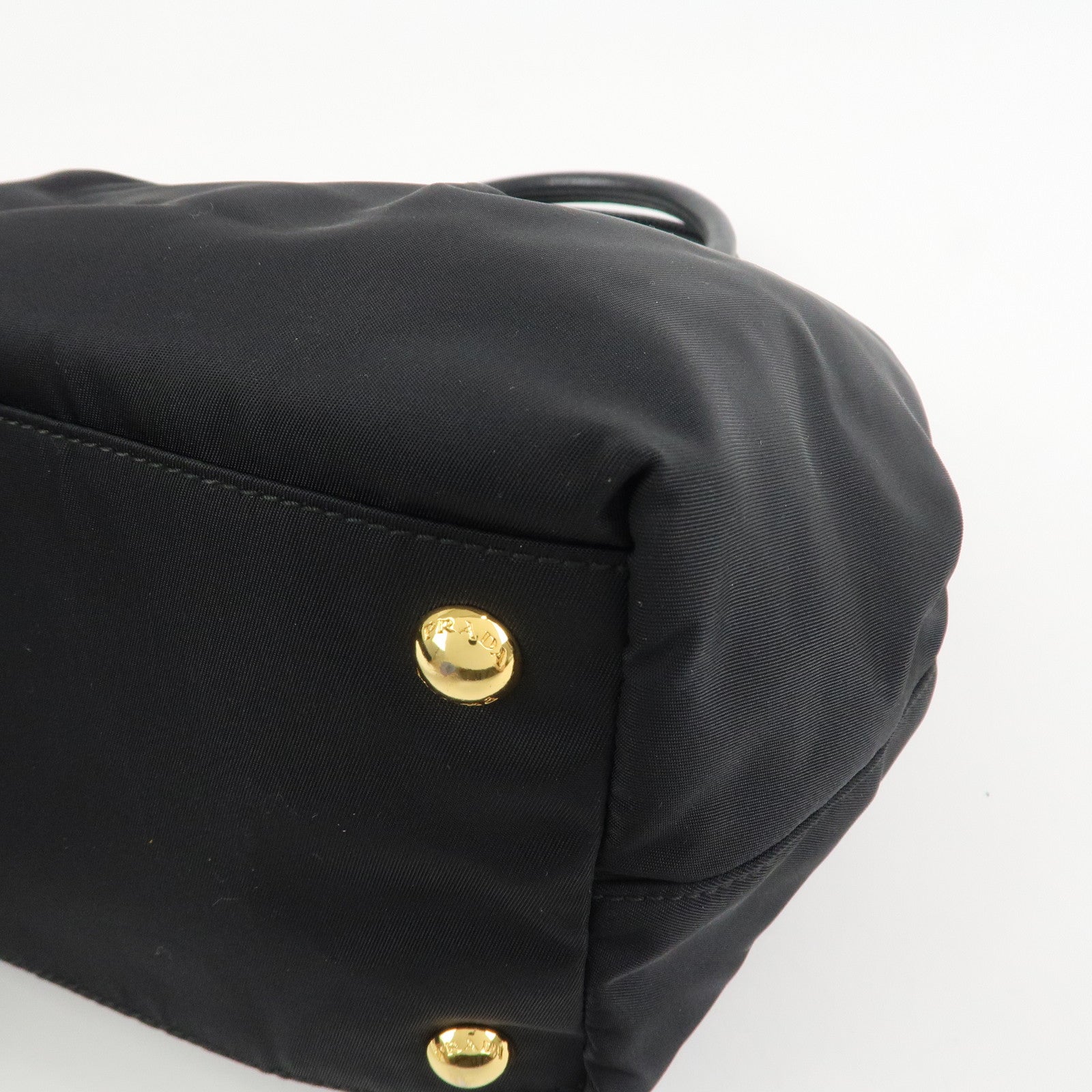 PRADA Nylon Leather Ribbon Hand Bag Tote Bag Black BN1601