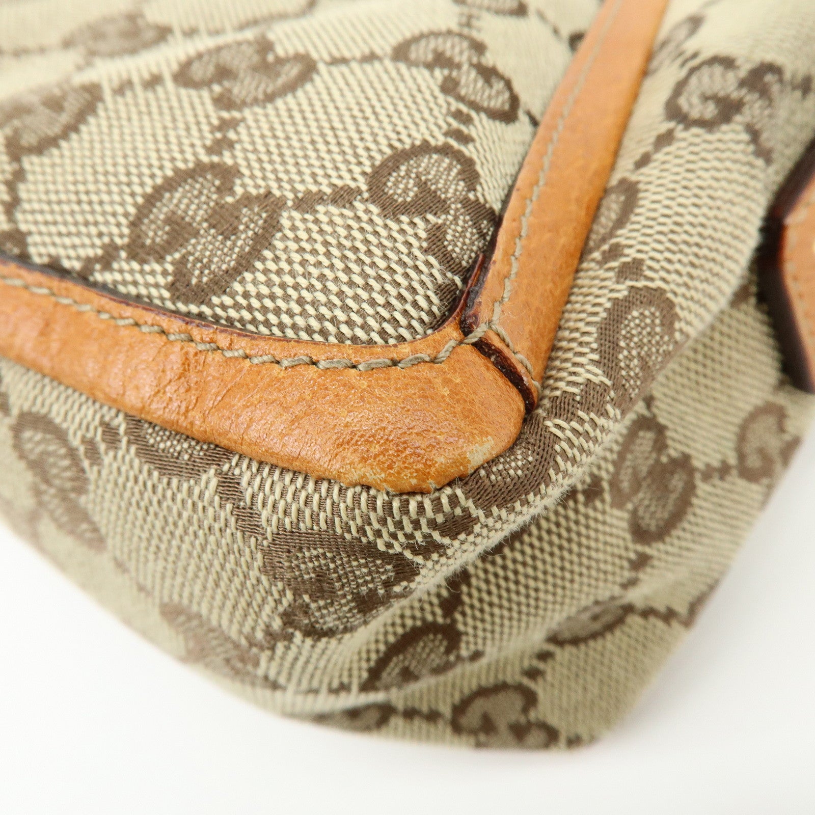 GUCCI Abbey GG Canvas Leather Shoulder Hand Bag Beige Orange 130939