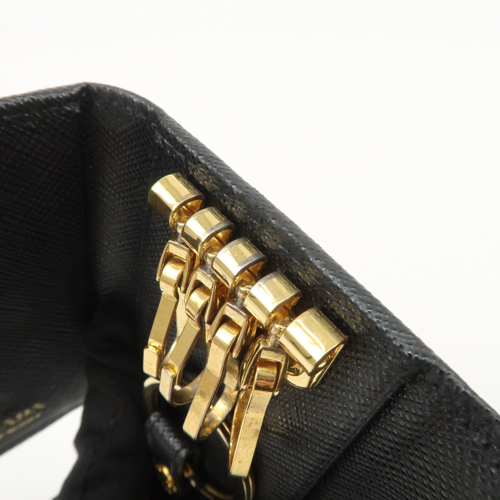PRADA Logo Saffiano Leather Key Case Key Holder Black