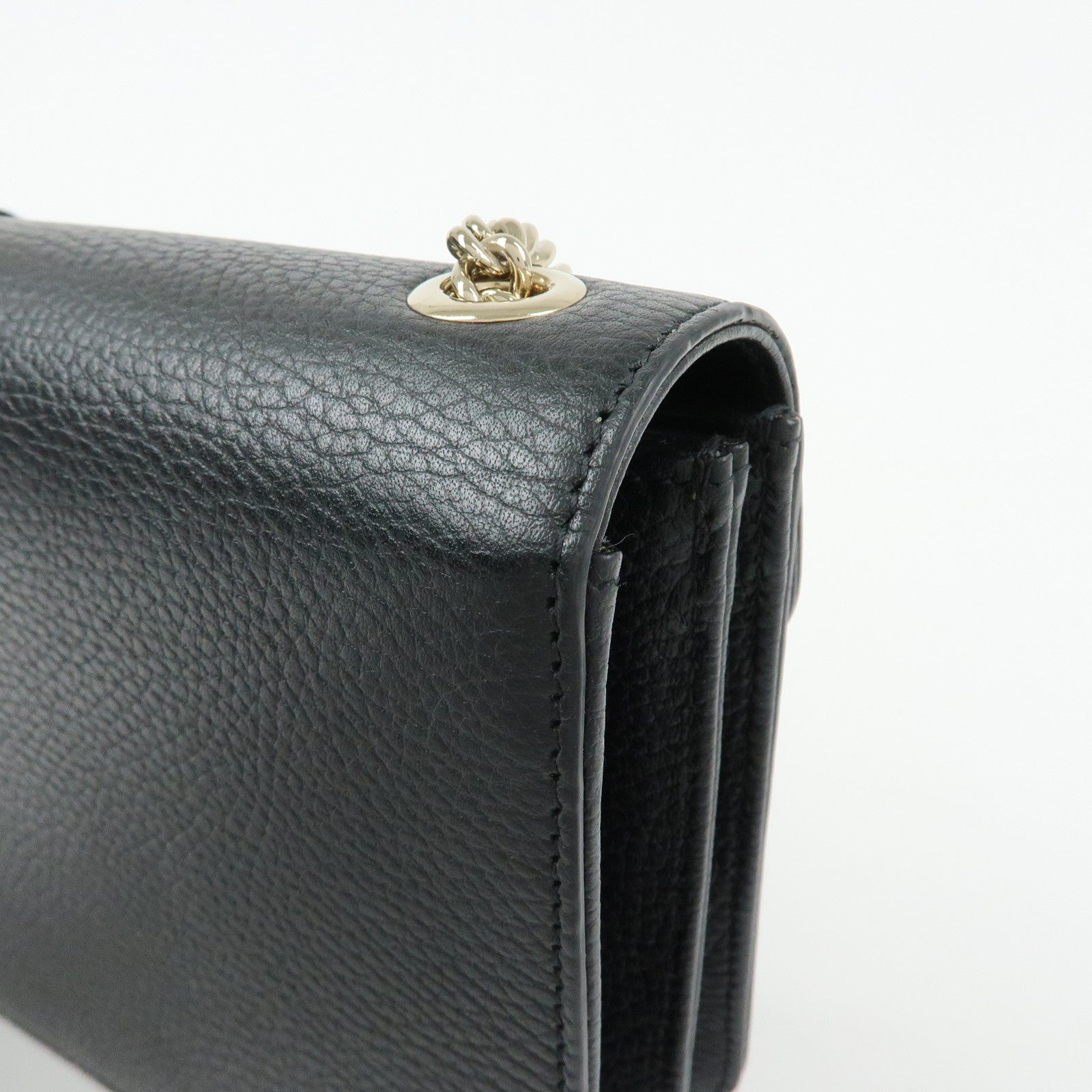 GUCCI Interlocking G Leather Chain Flap Shoulder Bag Black 510304