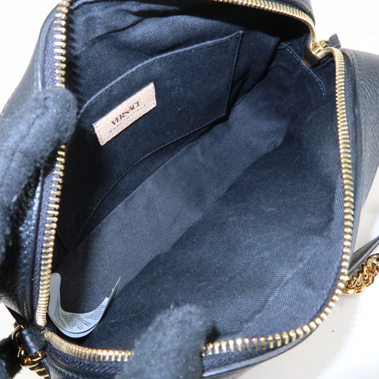 VERSACE Virtus Leather Shoulder Crossbody Bag Black Beige