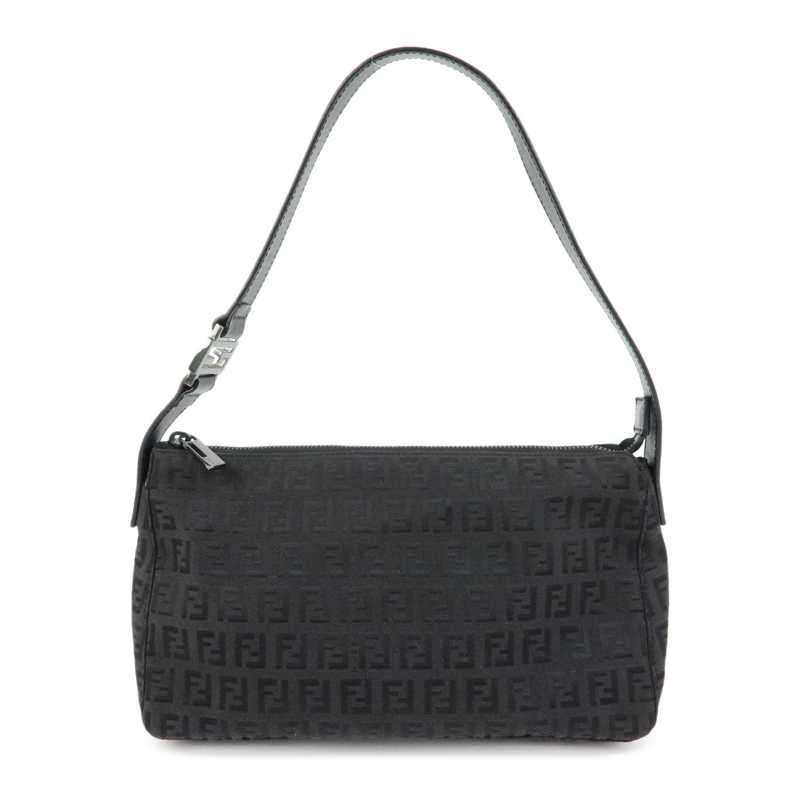 FENDI Zucchino Canvas Leather Hand Bag Dark Brown 8BR144