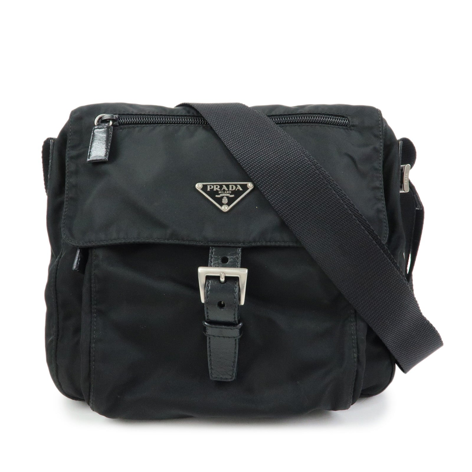 PRADA Triangle Logo Nylon Shoulder Bag Crossbody Bag Black BT8994