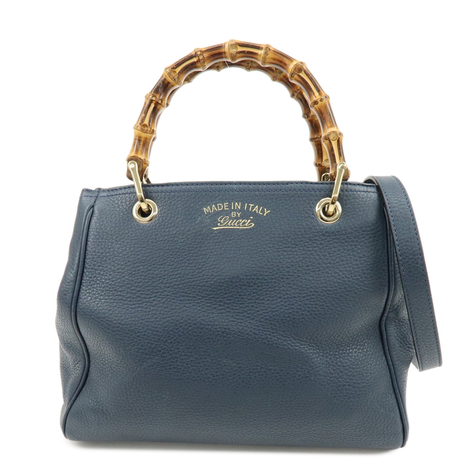 GUCCI Bamboo Leather 2Way Bag Tote Bag Shoulder Bag Blue 336032