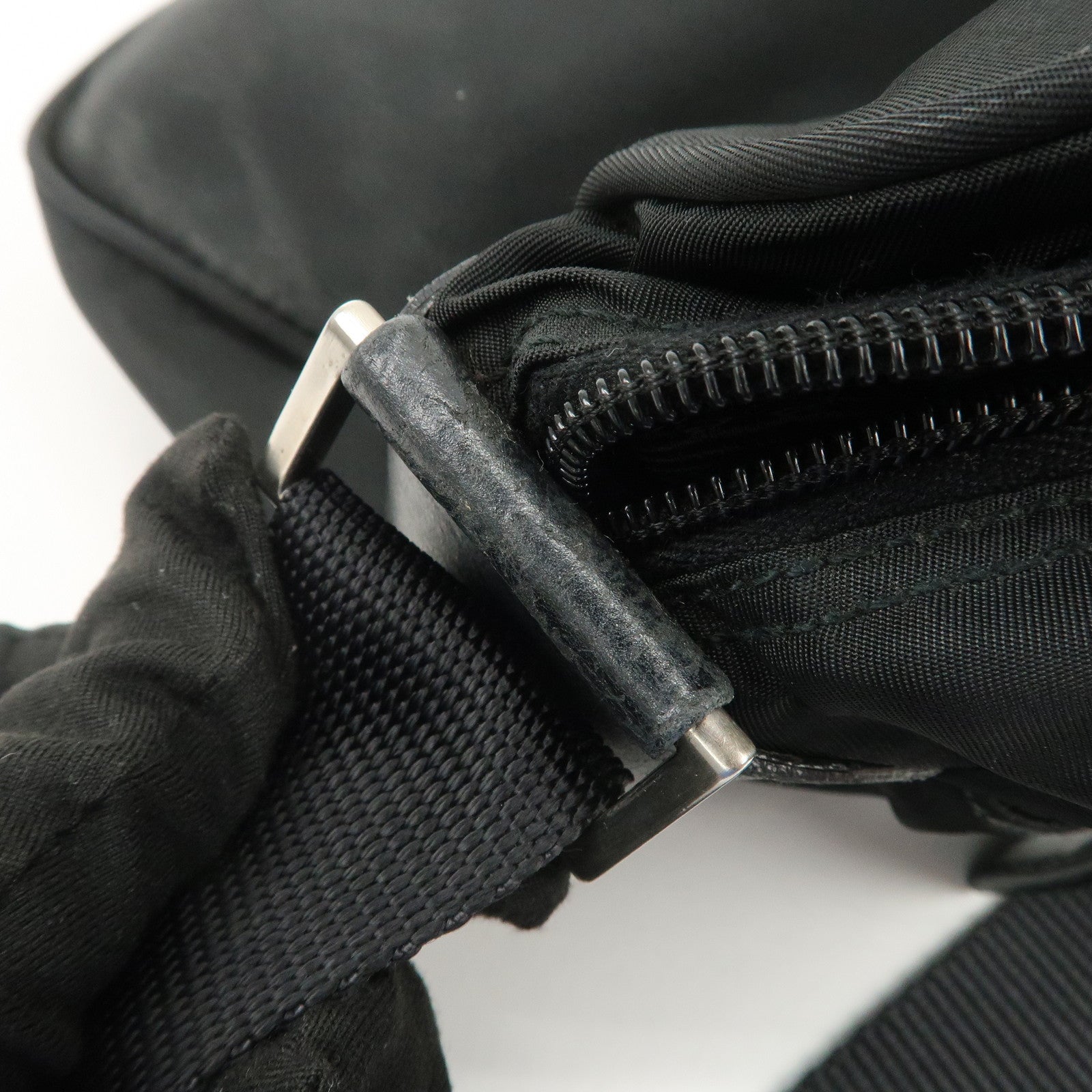 PRADA Triangle Logo Nylon Shoulder Bag Crossbody Bag Black BT0166