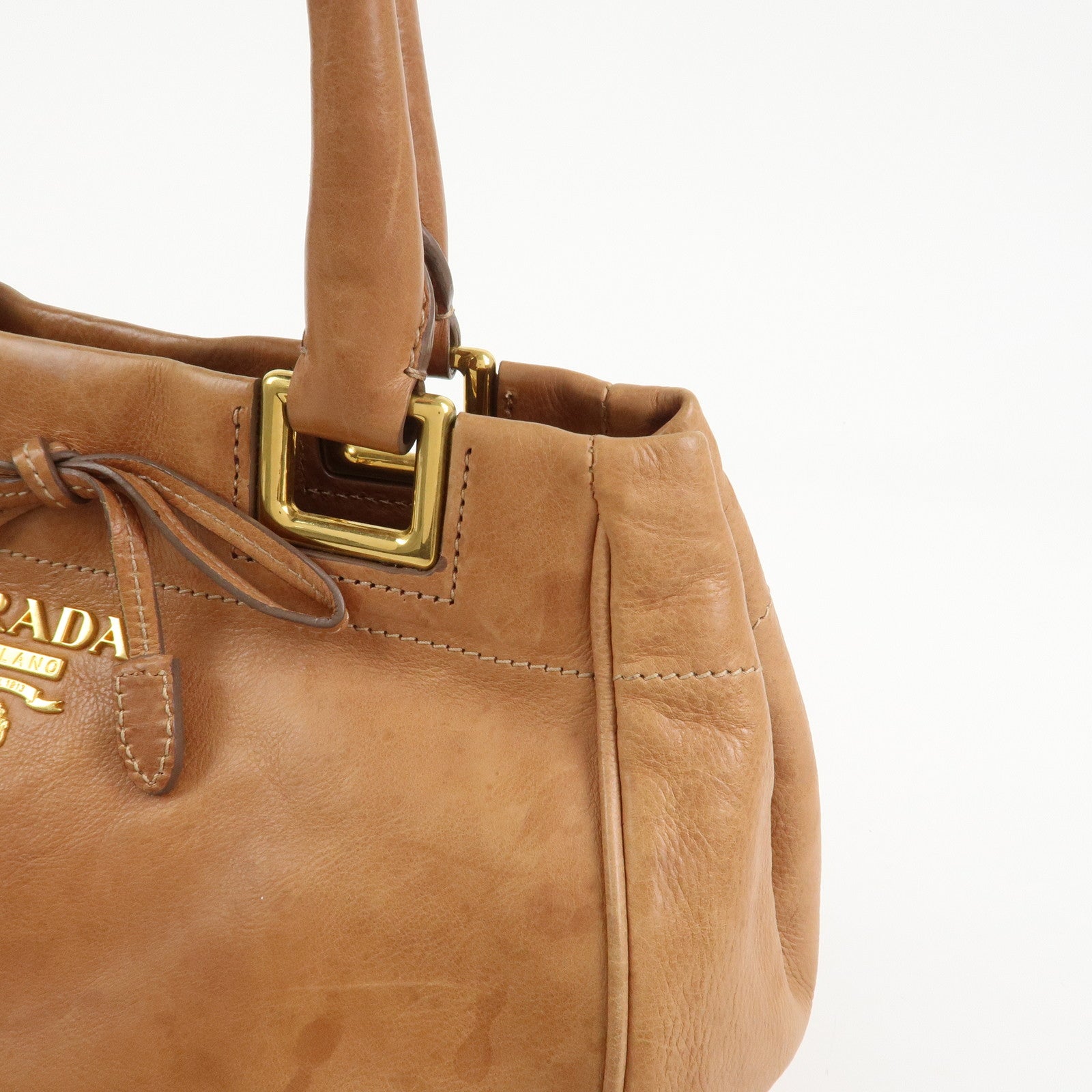PRADA Ribbon Leather 2WAY Bag Hand Bag Shoulder Bag Brown BN2245