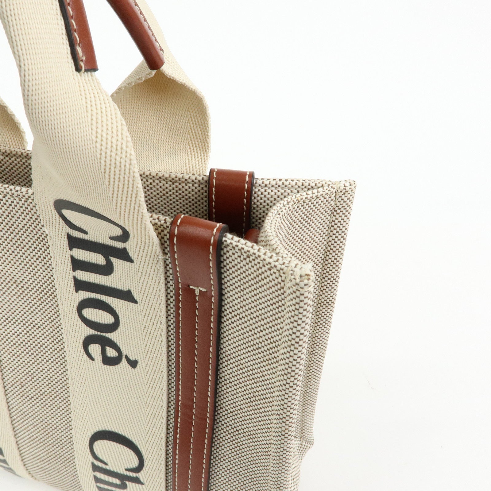 Chloe Woody Canvas Leather 2Way Bag Shoulder Bag Natural Brown