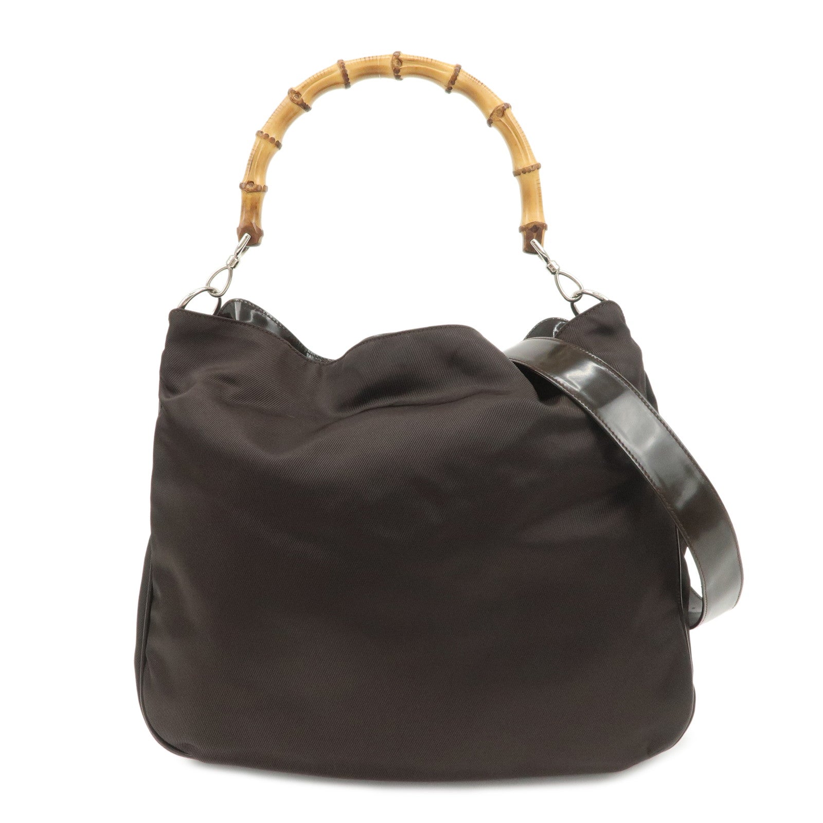 GUCCI Bamboo Nylon Leather 2Way Bag Hand Bag Shoulder Bag 001・2404