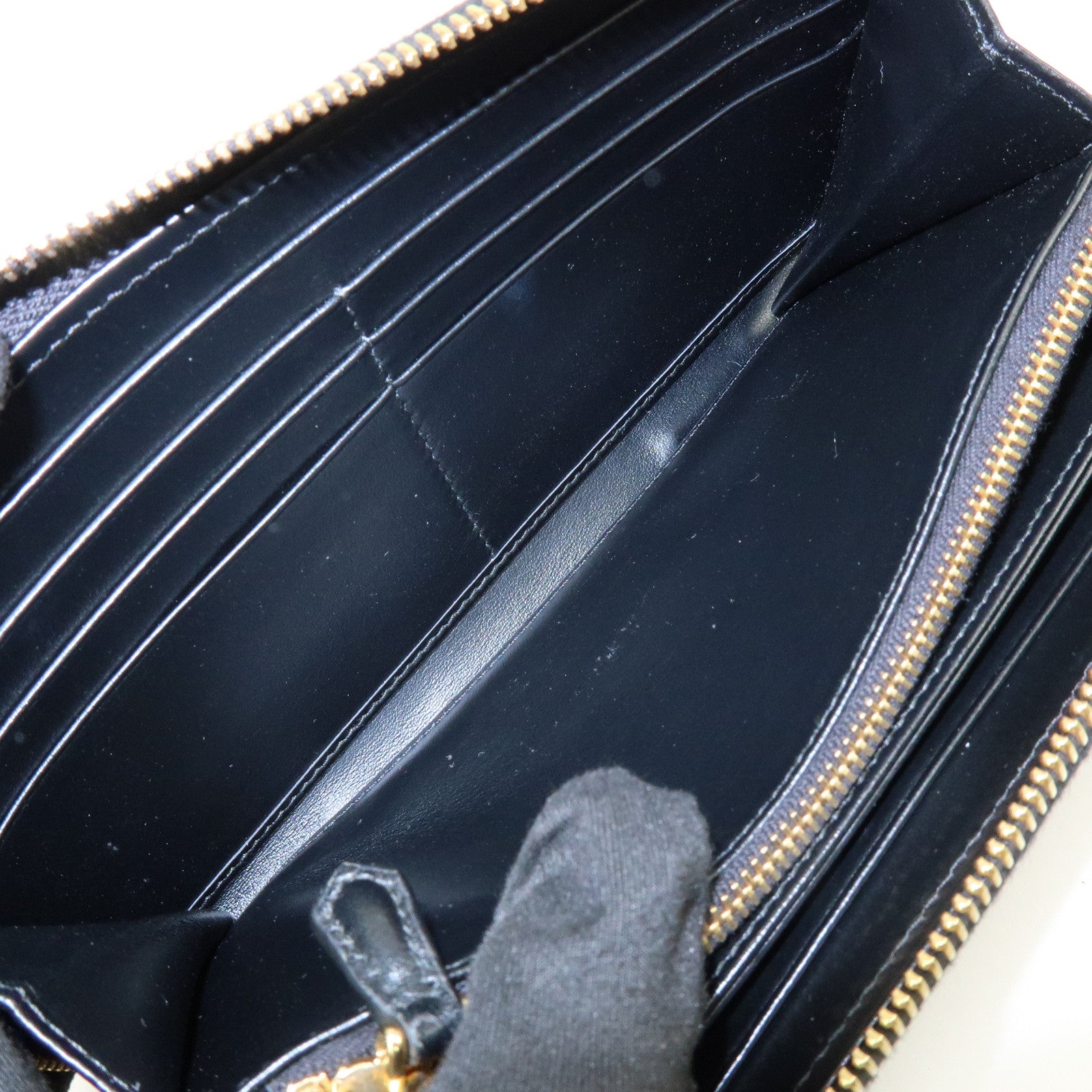 PRADA Ribbon Logo Leather Round Zippy Long Wallet Black