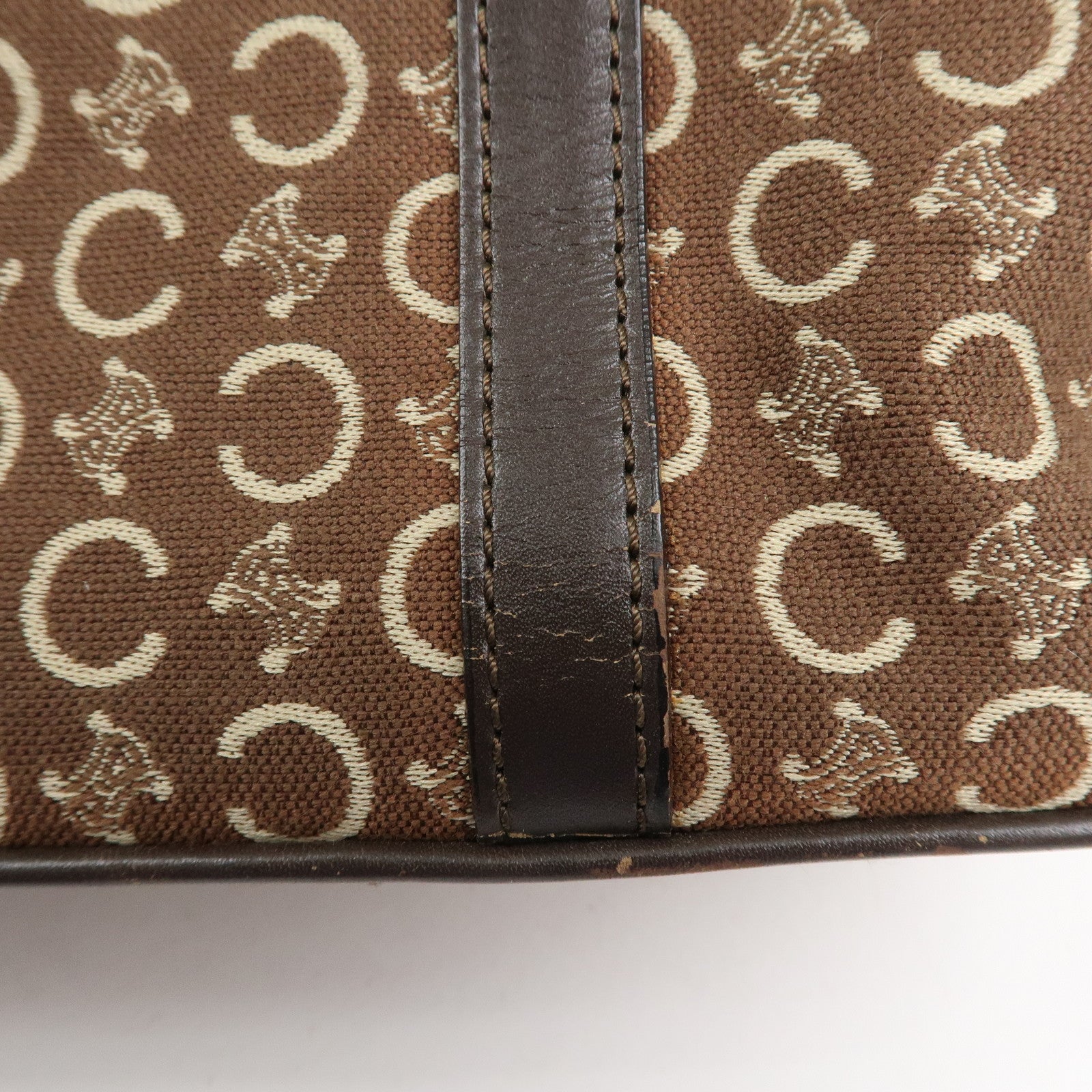 CELINE C Macadam Canvas Leather Hand Bag Brown Beige