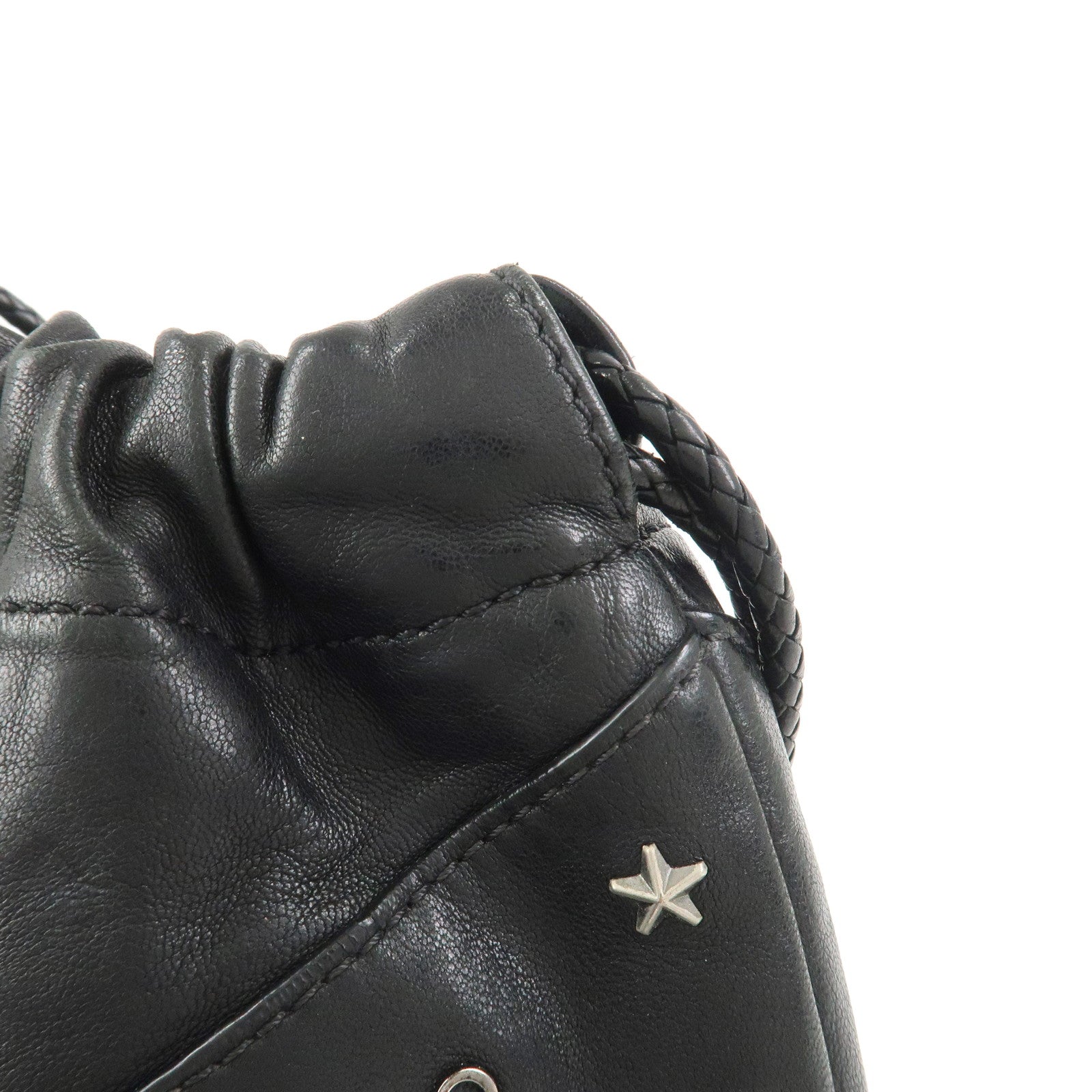 JIMMY CHOO Star Studs Leather Shoulder Bag Hand Bag Black