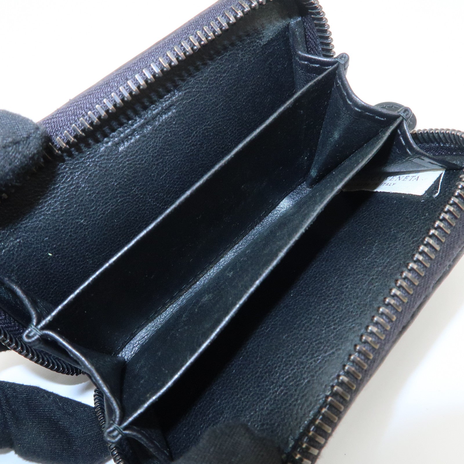 BOTTEGA VENETA Intrecciato Leather Coin Case Card Case Black