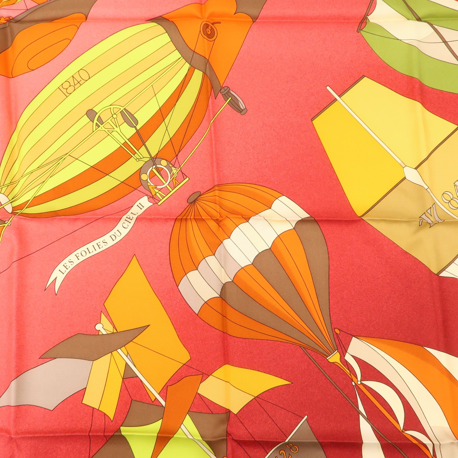 HERMES Carre 90 Silk 100% Scarf LES FOLIES DU CIEL Red Orange