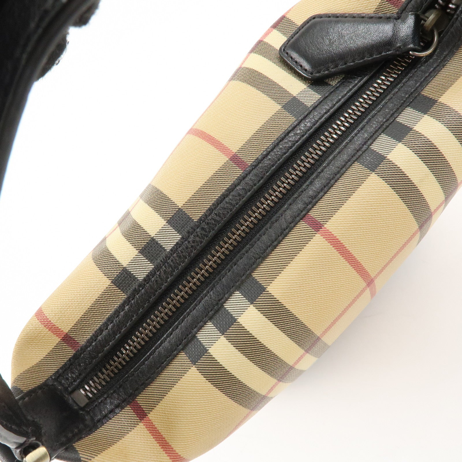 BURBERRY Nova Plaid Canvas Leather Shoulder Bag Hand Bag Beige Black Used
