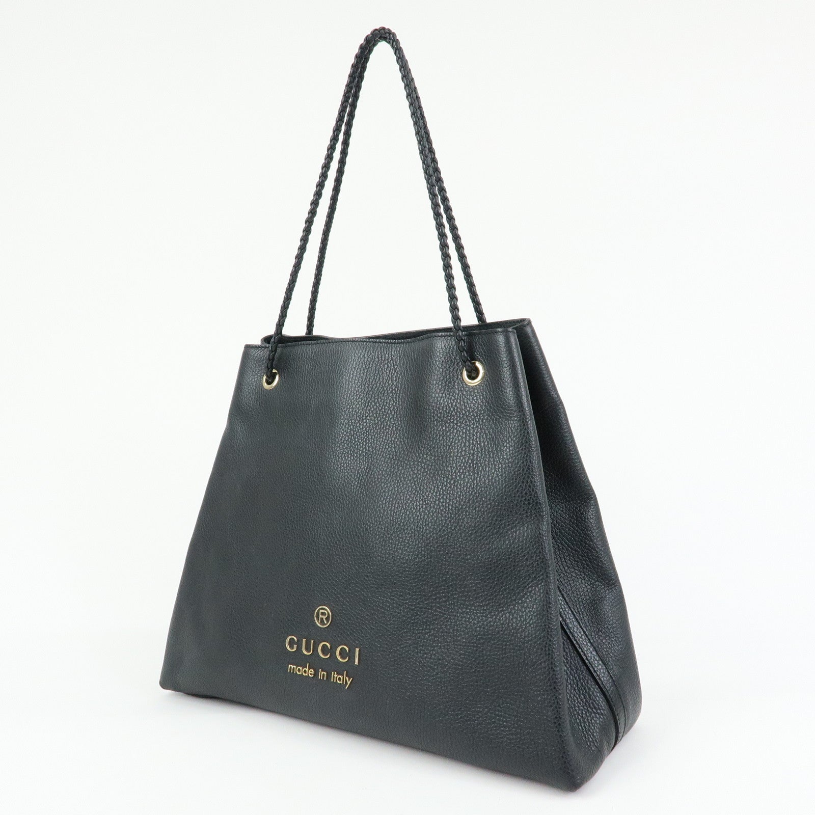 GUCCI Logo Leather Tote Bag Shoulder Bag Black 380118