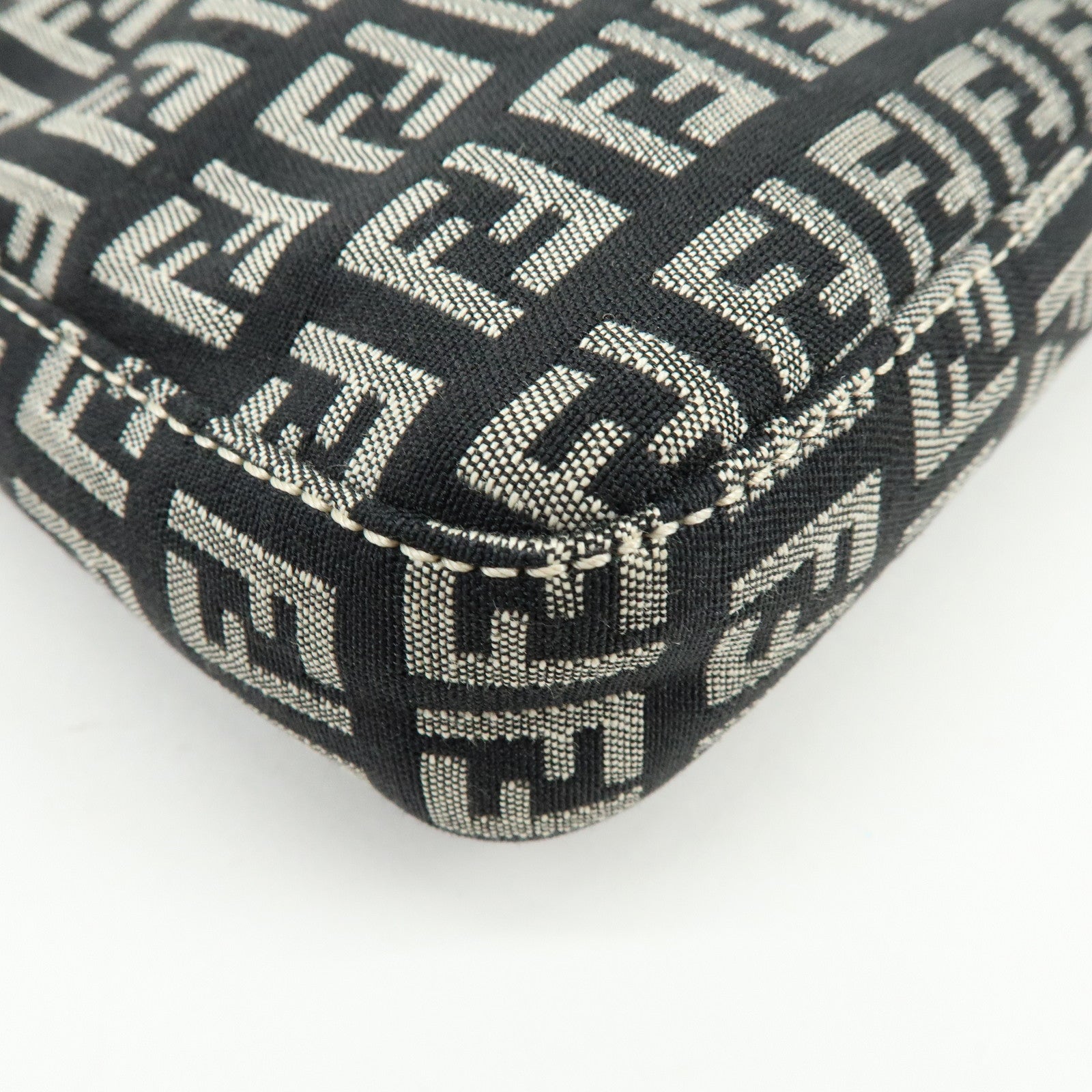 FENDI Zucchino Canvas Leather Shoulder Bag Black Orange 8BR042