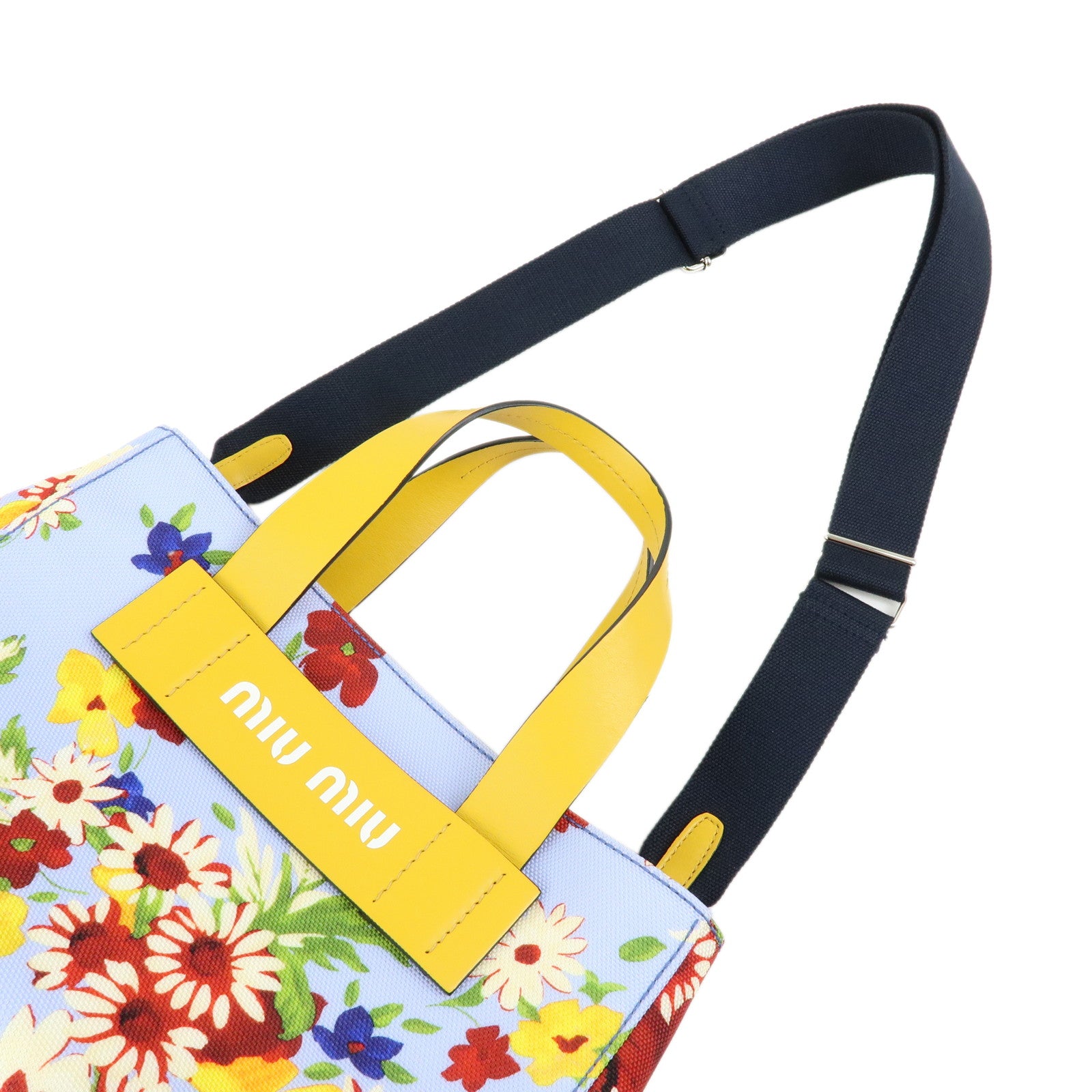 MIU MIU Canvas Leather 2Way Hand Shoulder Bag Blue Yellow 5BA085