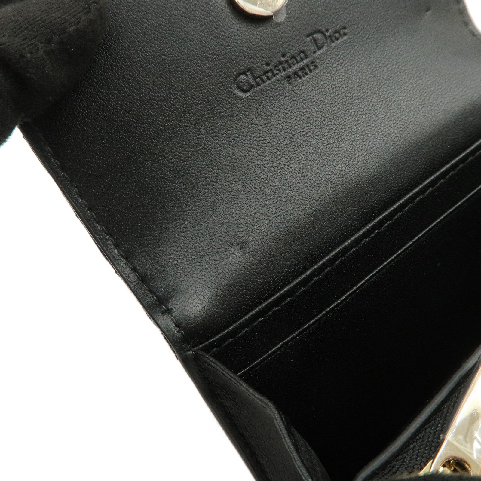 Christian Dior Cannage Leather Compact Wallet Black