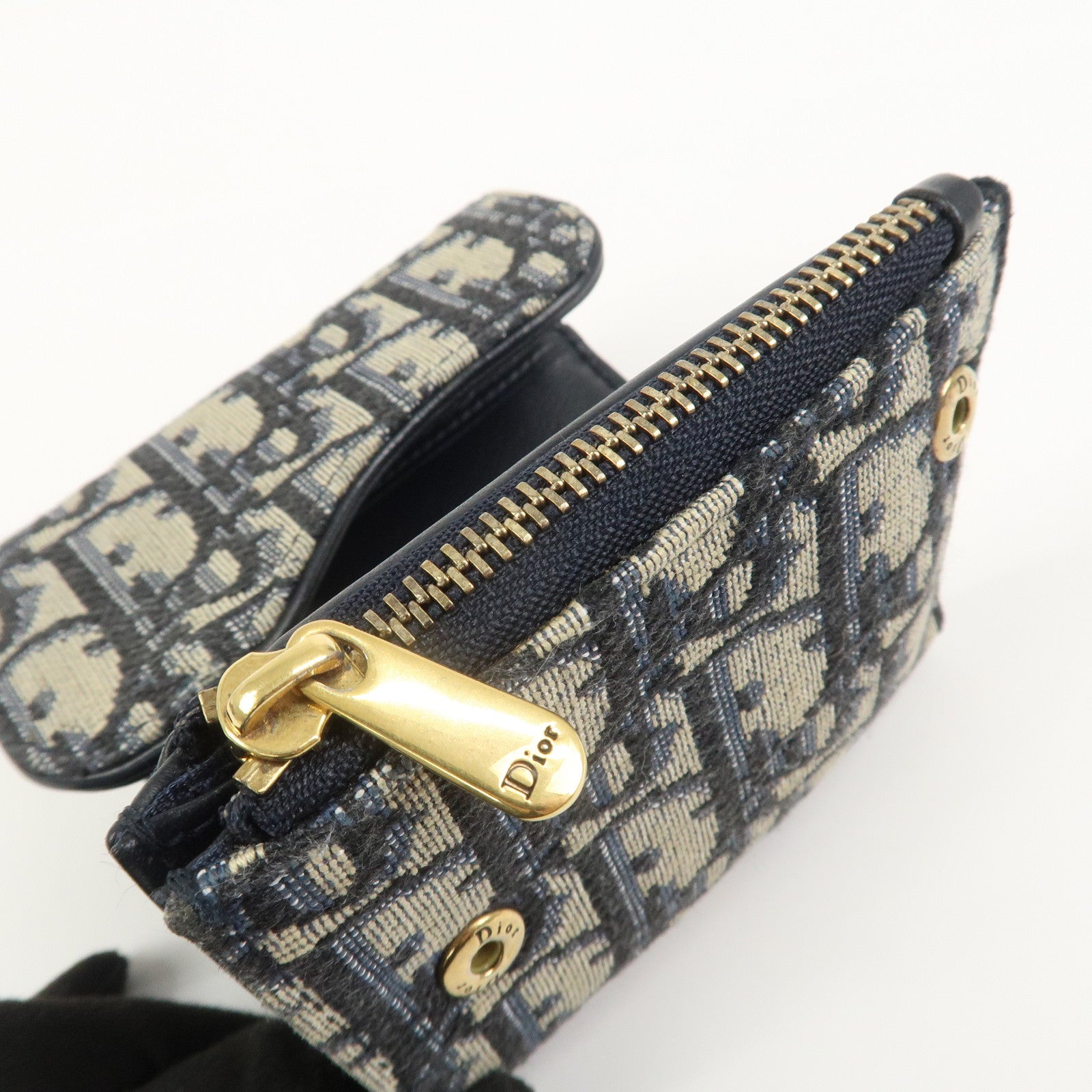 Christian Dior Trotter JacguardCanvas Leather Saddle Trifold Wallet