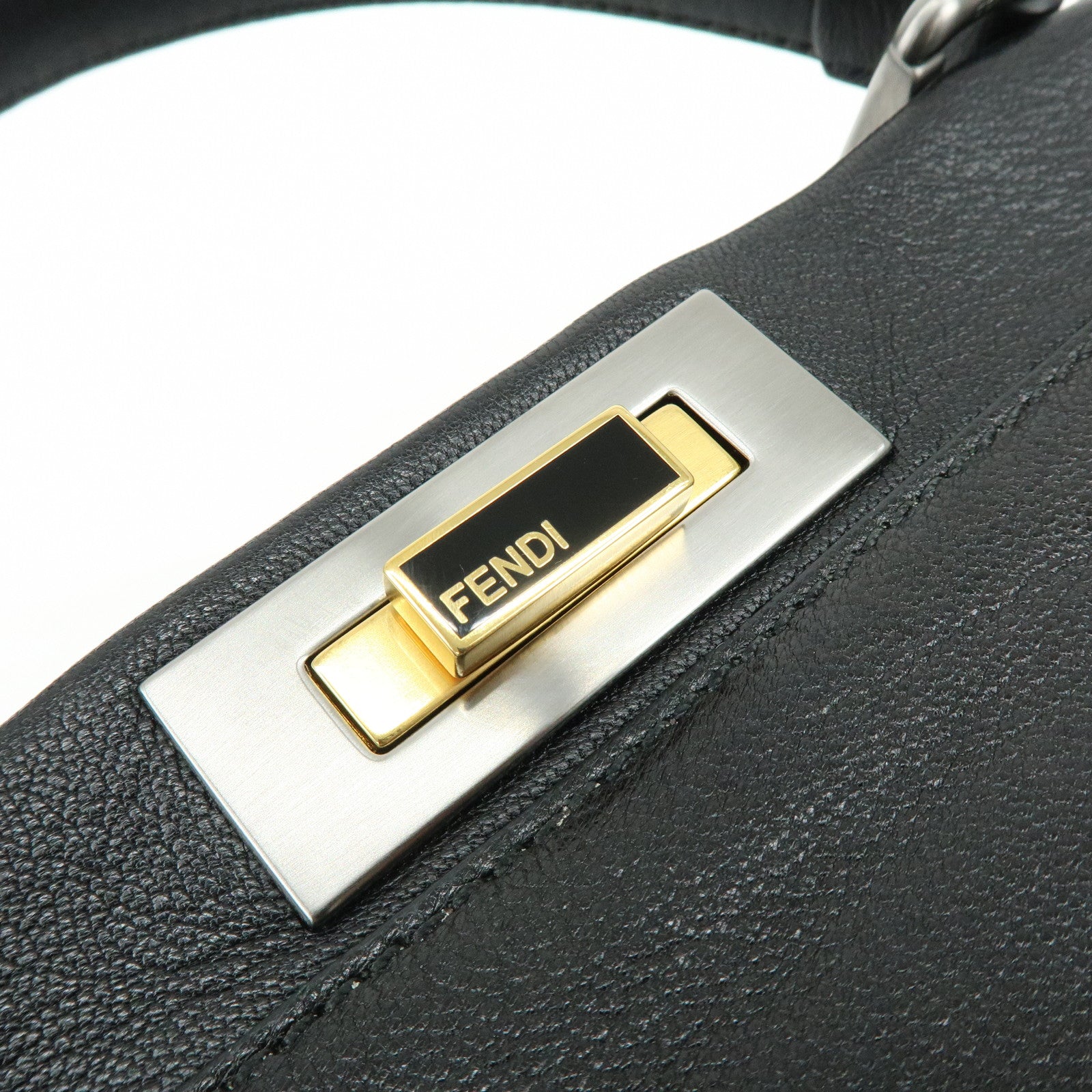 FENDI Peekaboo Leather 2Way Bag Hand Bag Shoulder Bag Black 8BN211