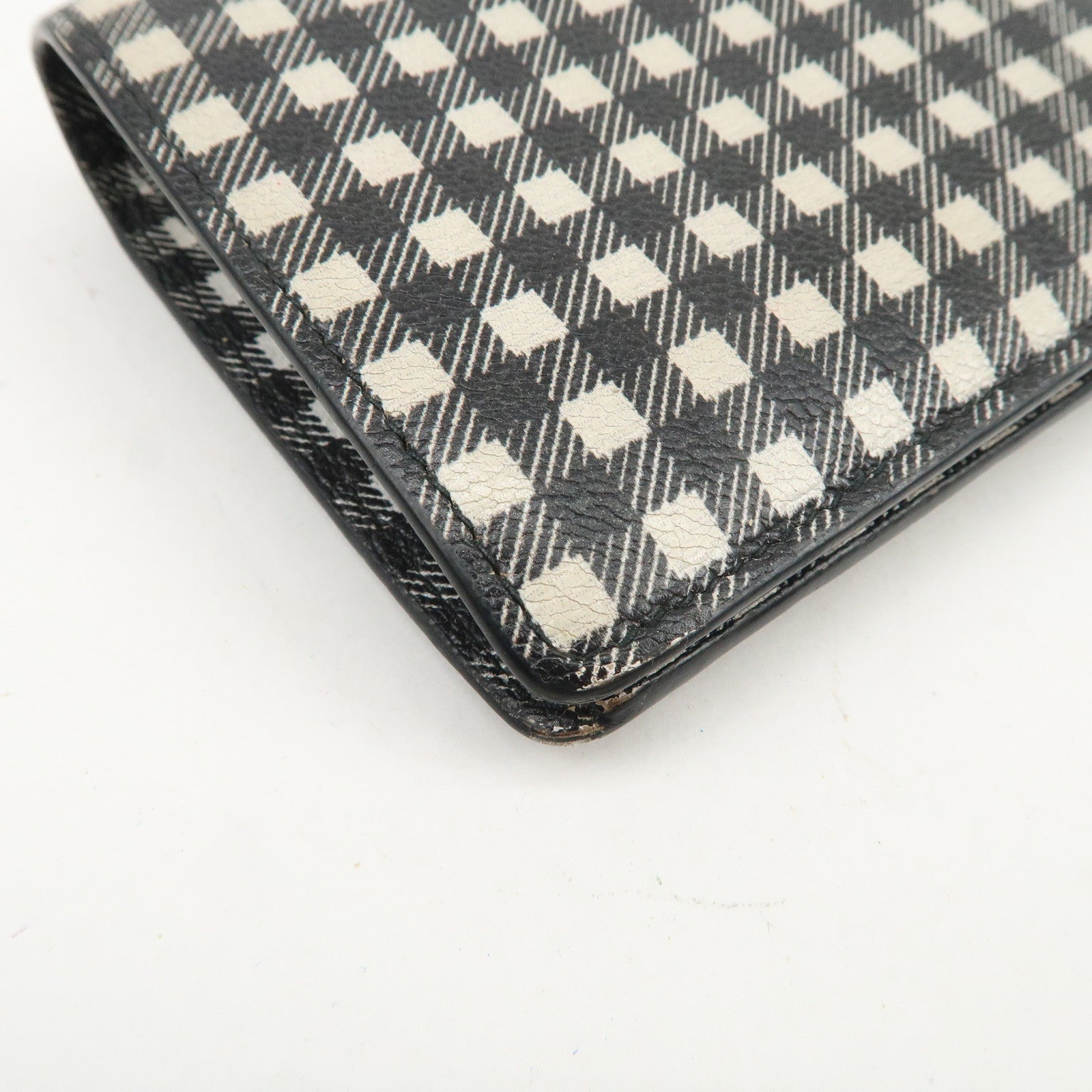 MIU MIU Plaid Leather Compact Bi-fold Wallet Black Ivory 5MV204