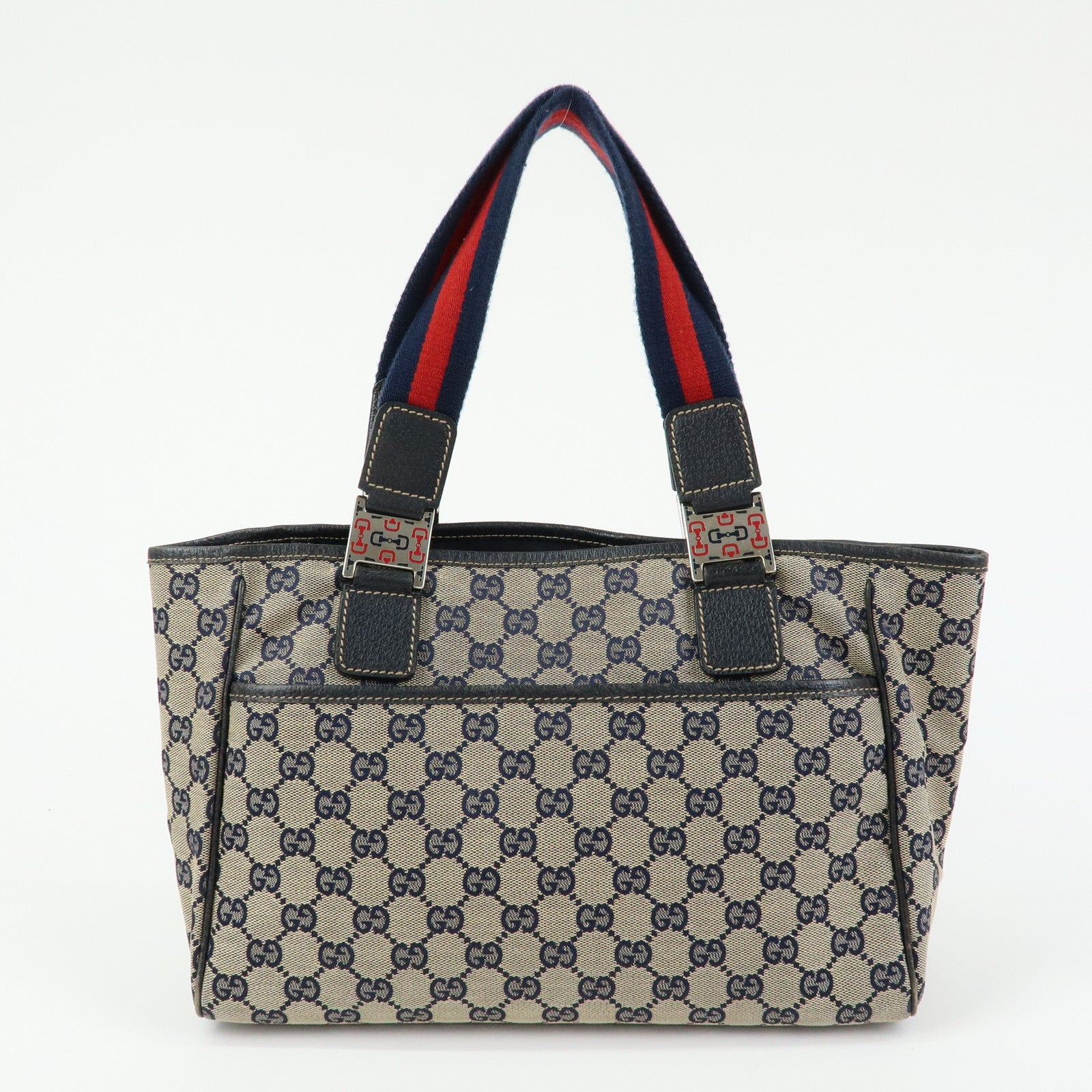 GUCCI Sherry Horsebit GG Canvas Leather Tote Bag Hand Bag 145810