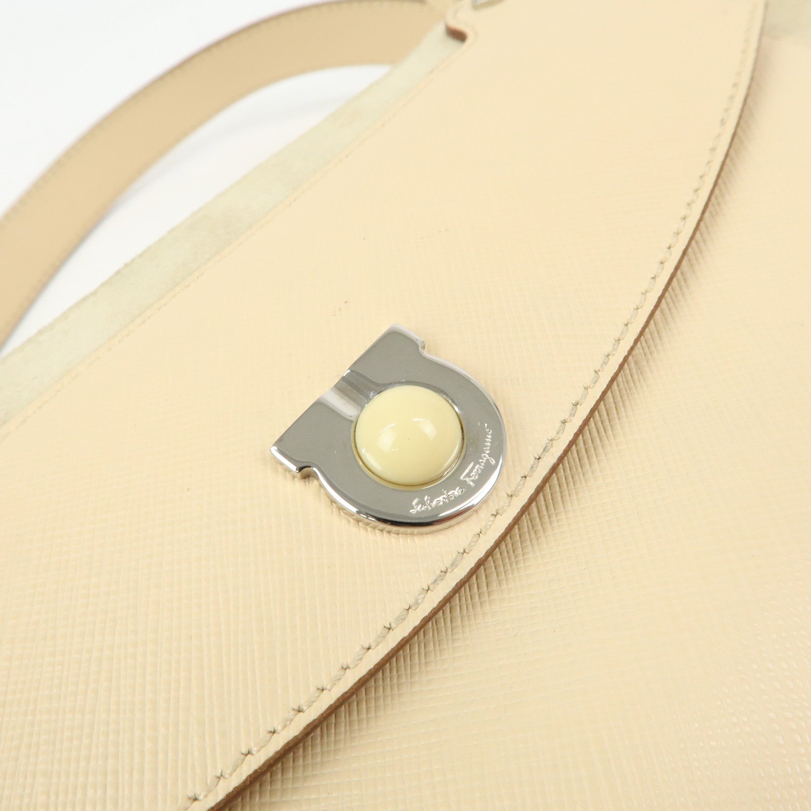 Ferragamo Gancini Suede Leather Shoulder Bag Hand Bag Beige