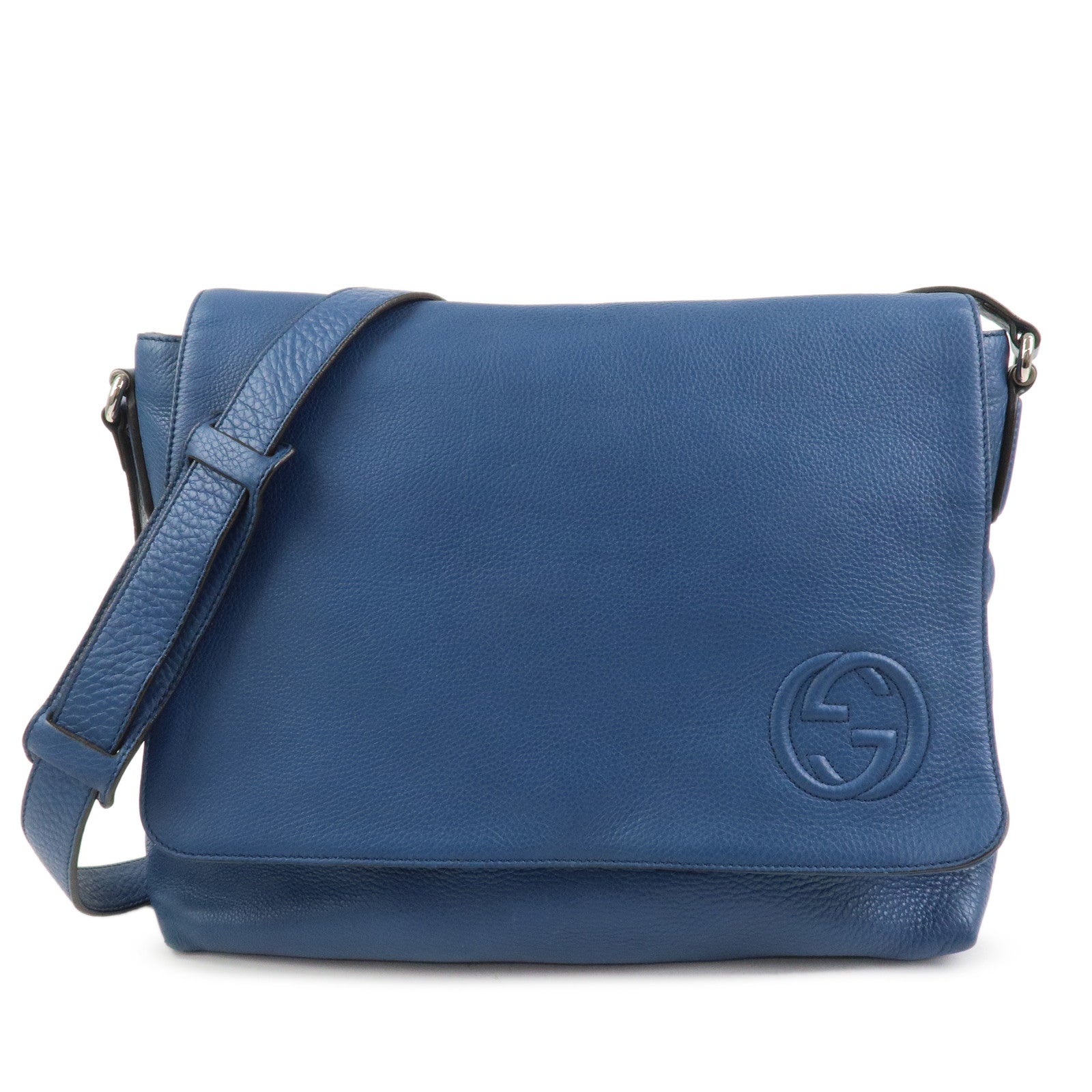 GUCCI Interlocking G Leather Shoulder Bag Crossbody Bag Blue 322056