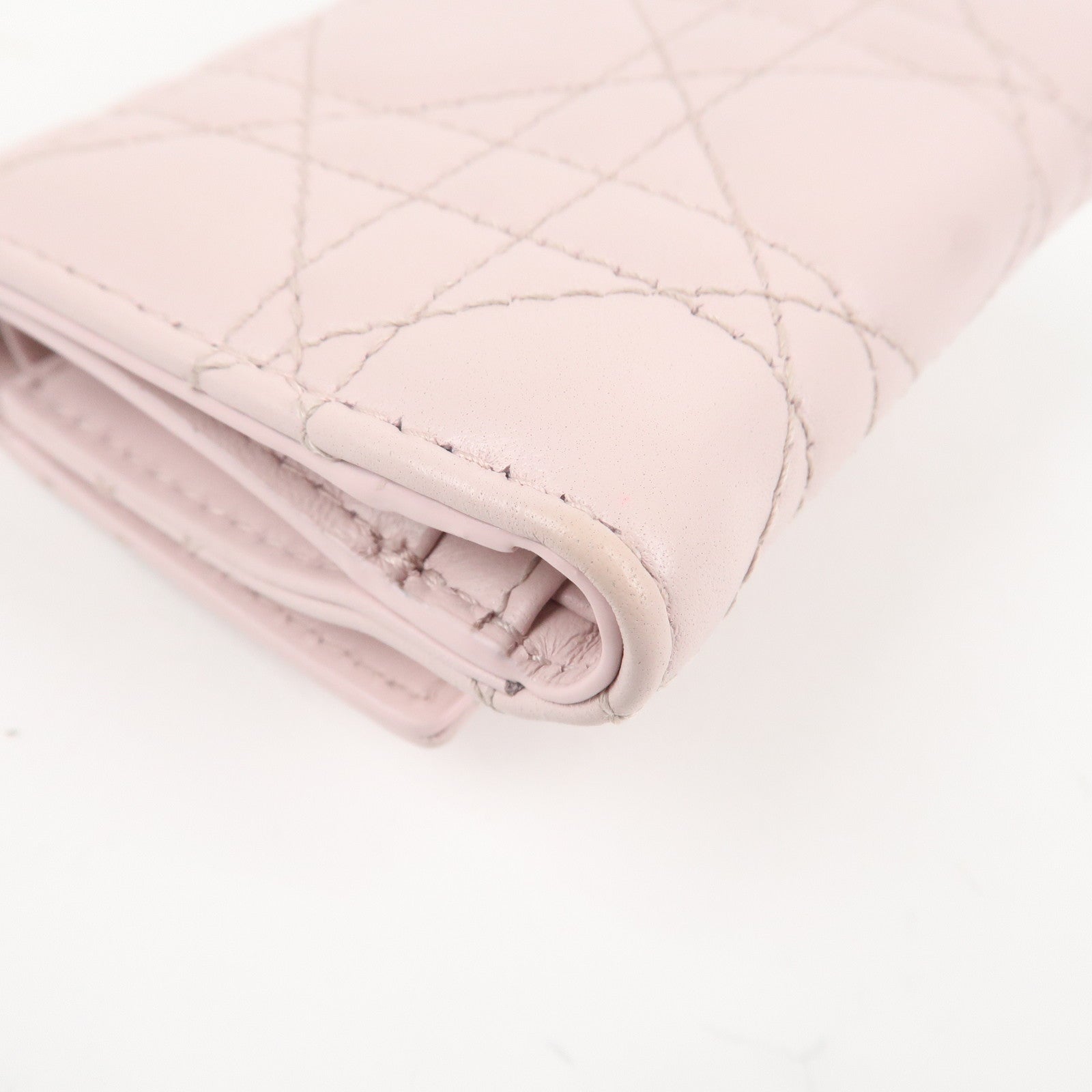 Christian Dior Cannage Leather Compact Wallet Pink Used