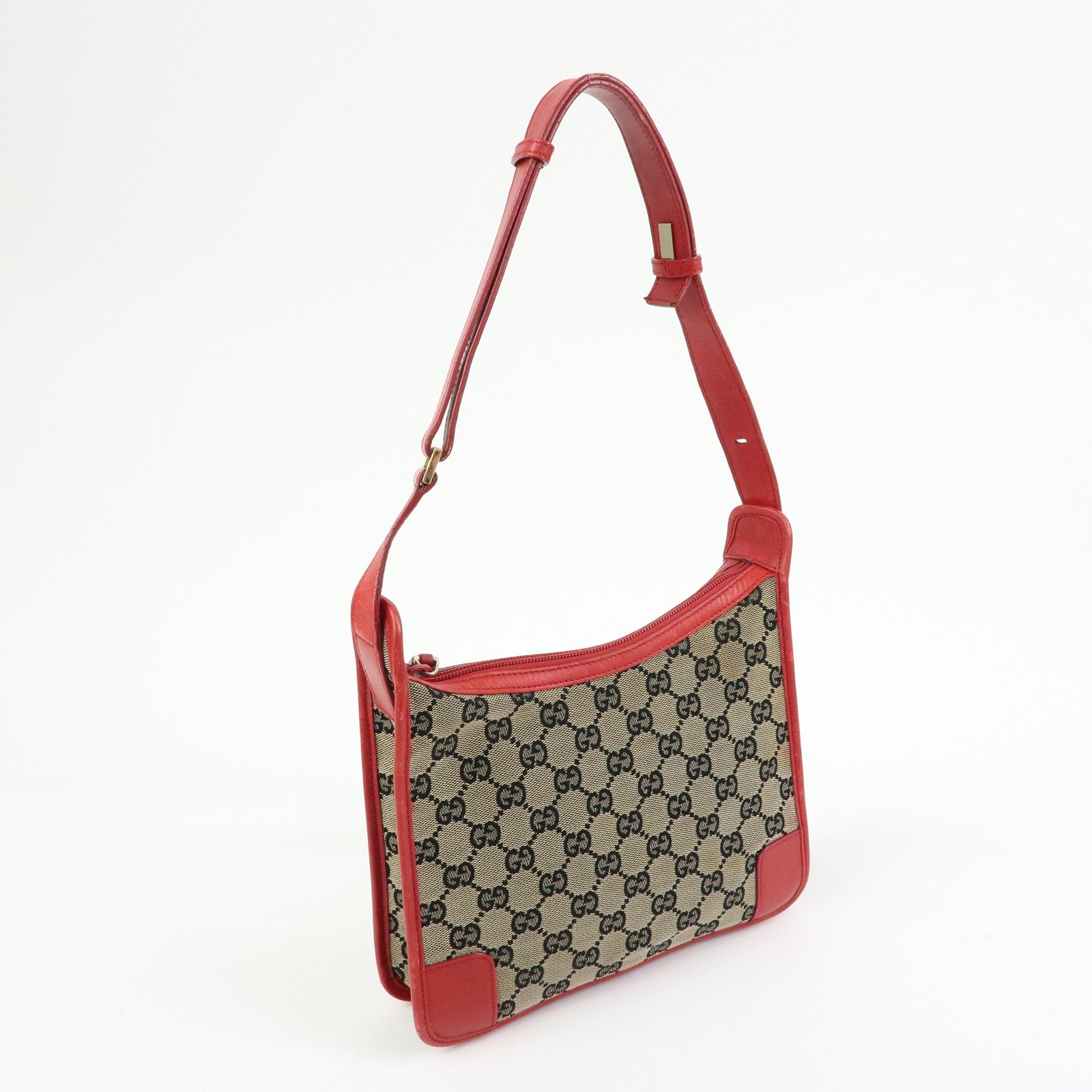 GUCCI GG Canvas Leather Shoulder Bag Hand Bag Beige Red 001・4206
