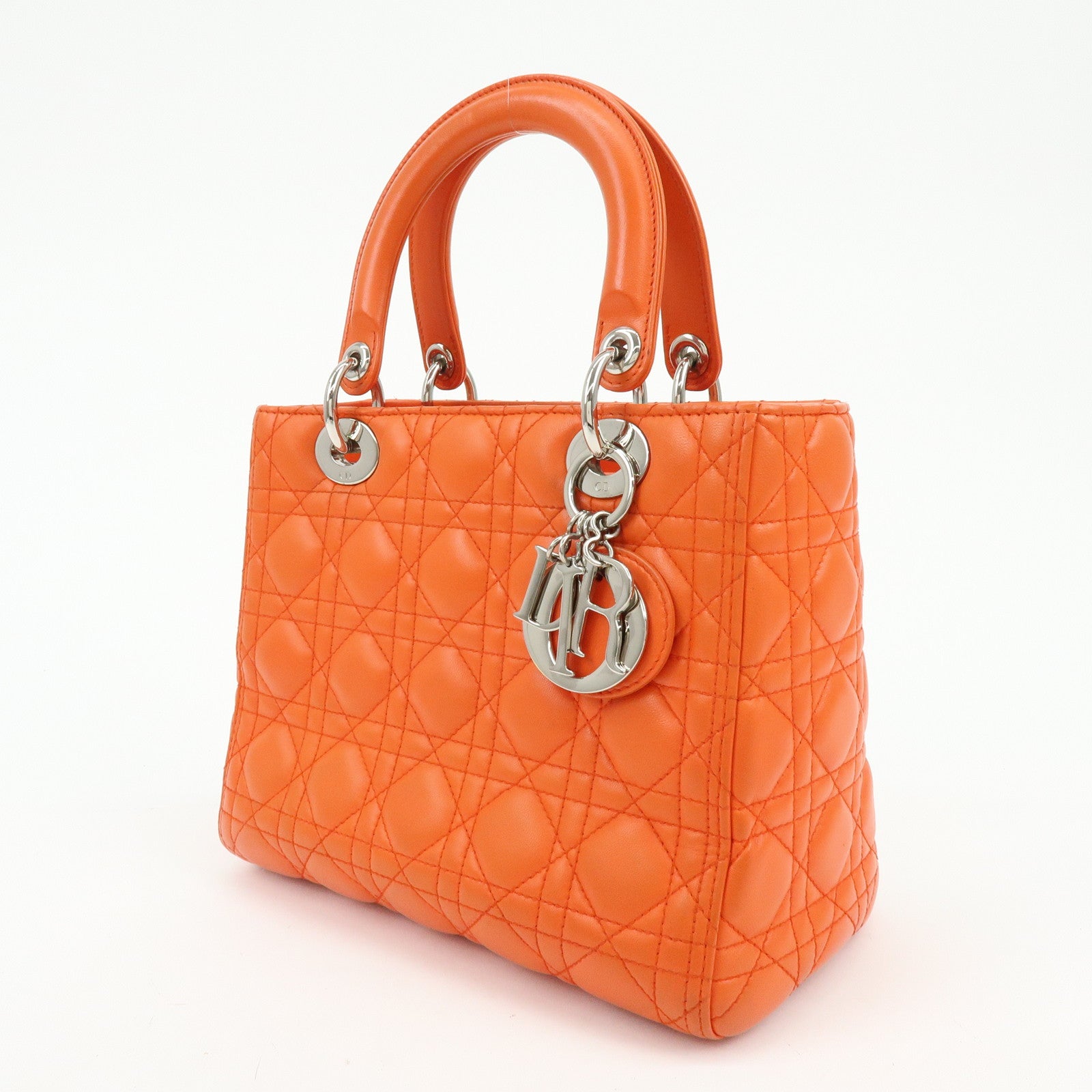Christian Dior Lady Dior Cannage 2Way Hand Bag Shoulder Bag Orange